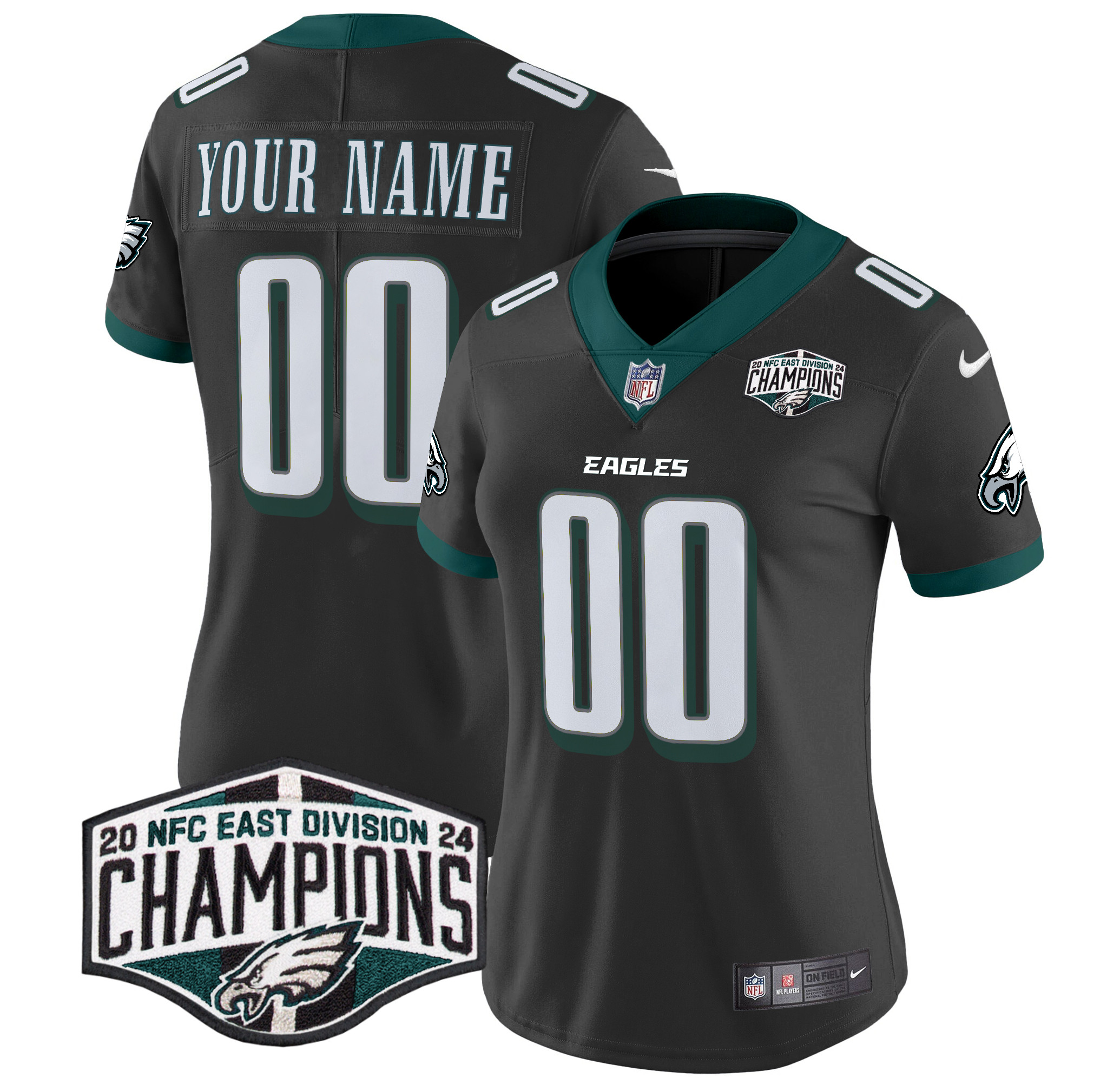 Women's Philadelphia Eagles 2024 NFC East Division Champions Vapor Limited Custom Black Jersey - All Stitched