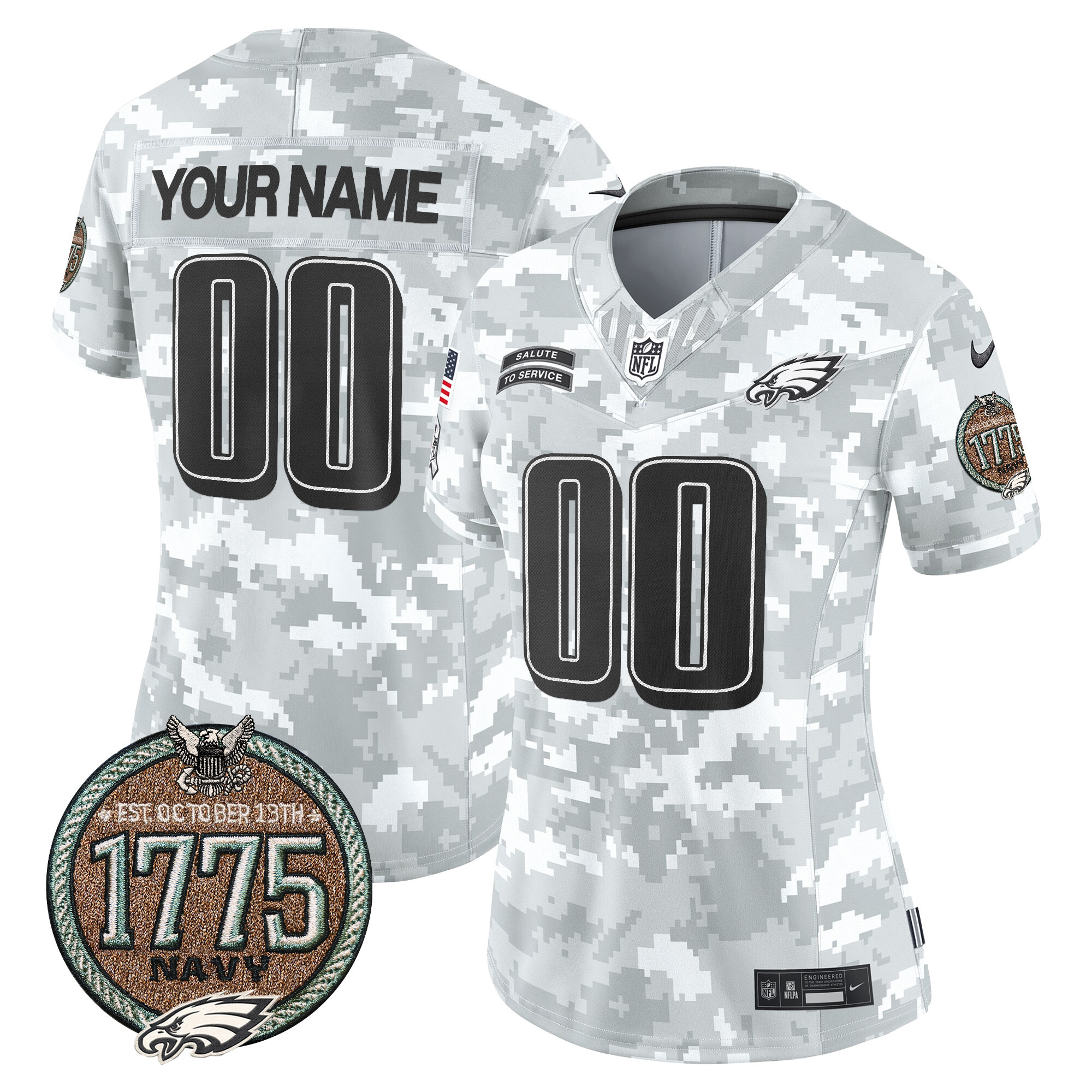 Women's Philadelphia Eagles 2024 Salute to Service Establishment Year Patch Vapor Limited Custom Navy Jersey - All Stitched