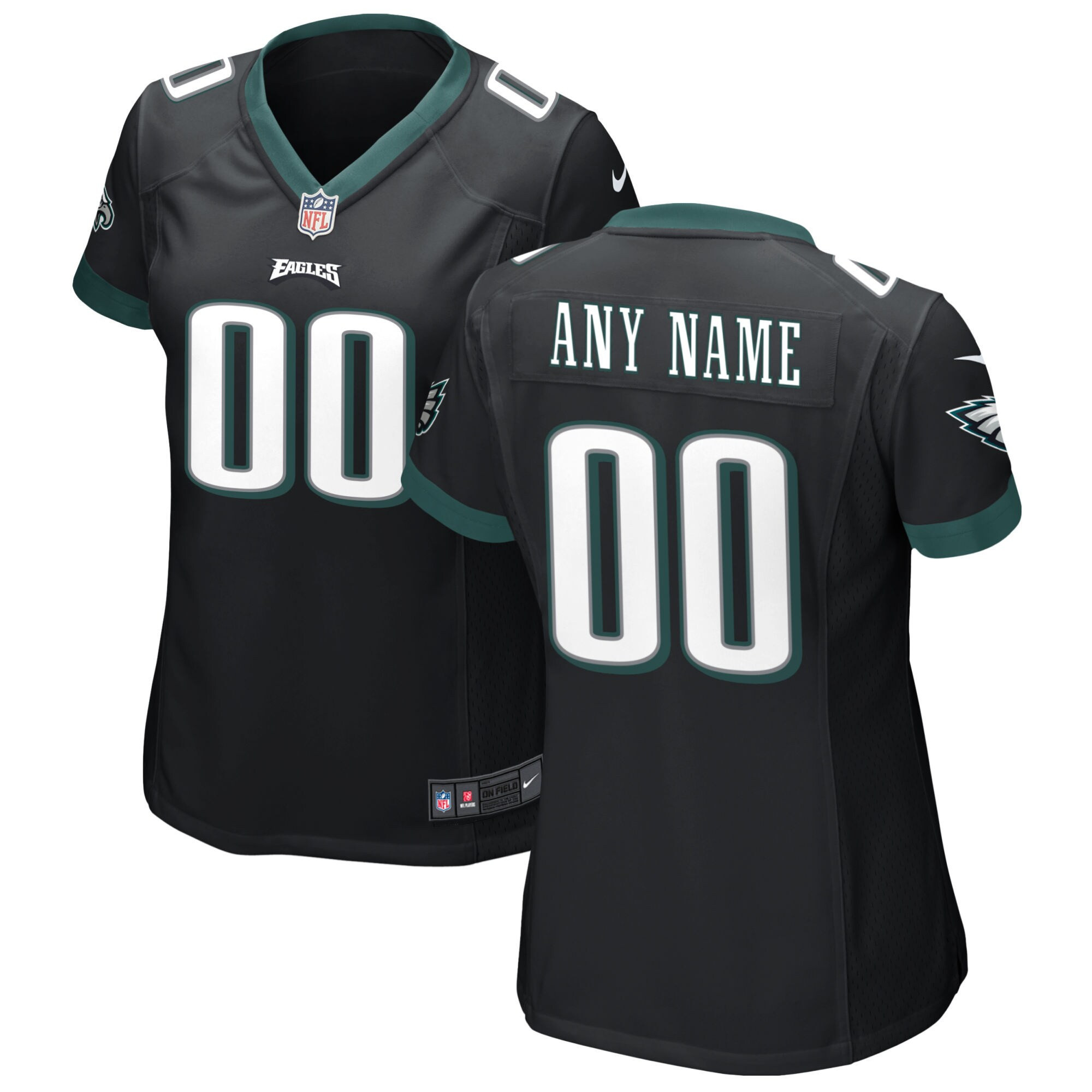Women's Philadelphia Eagles Custom Game - All Stitched Black Jersey - All Stitched