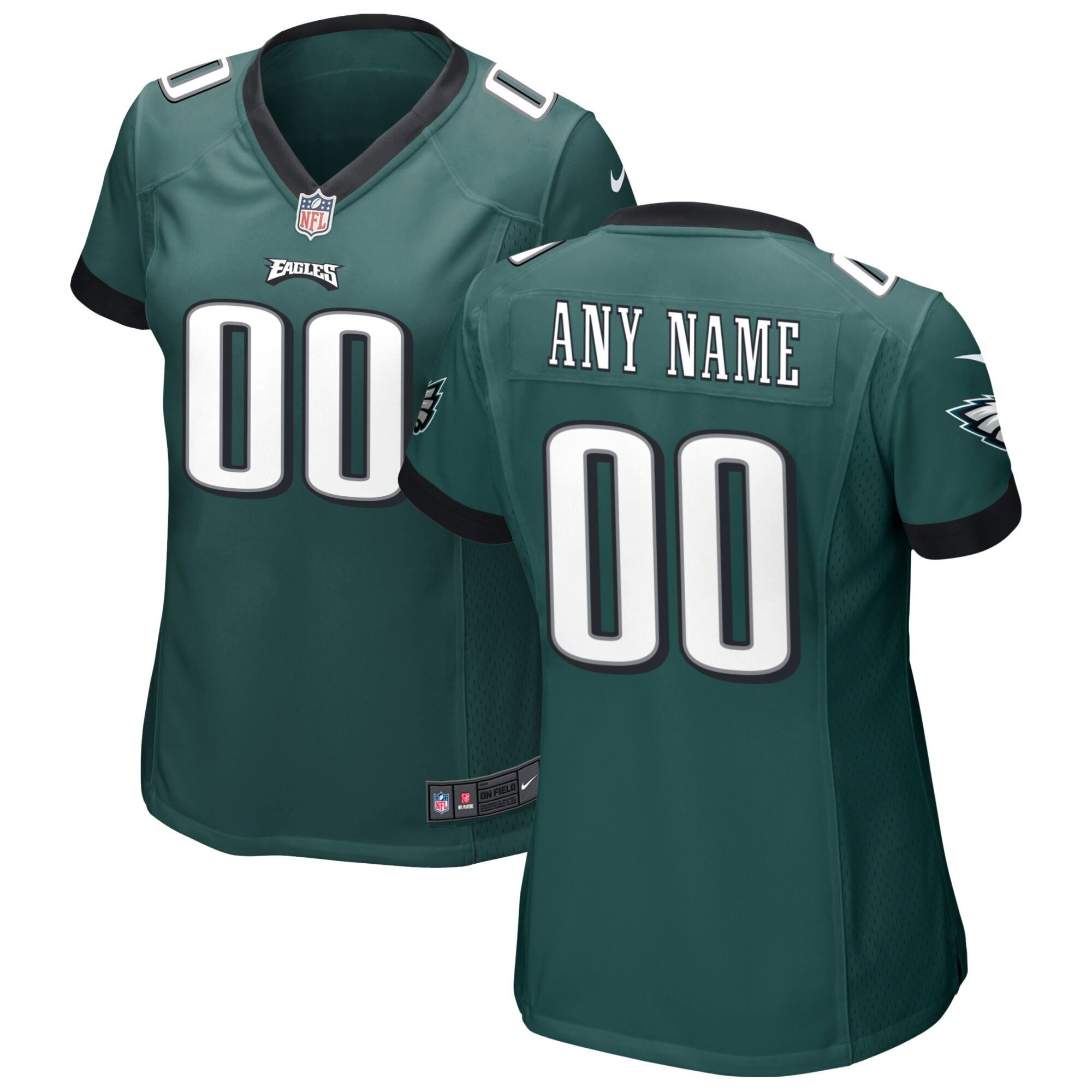 Women's Philadelphia Eagles Custom Game - All Stitched Midnight Green Jersey - All Stitched
