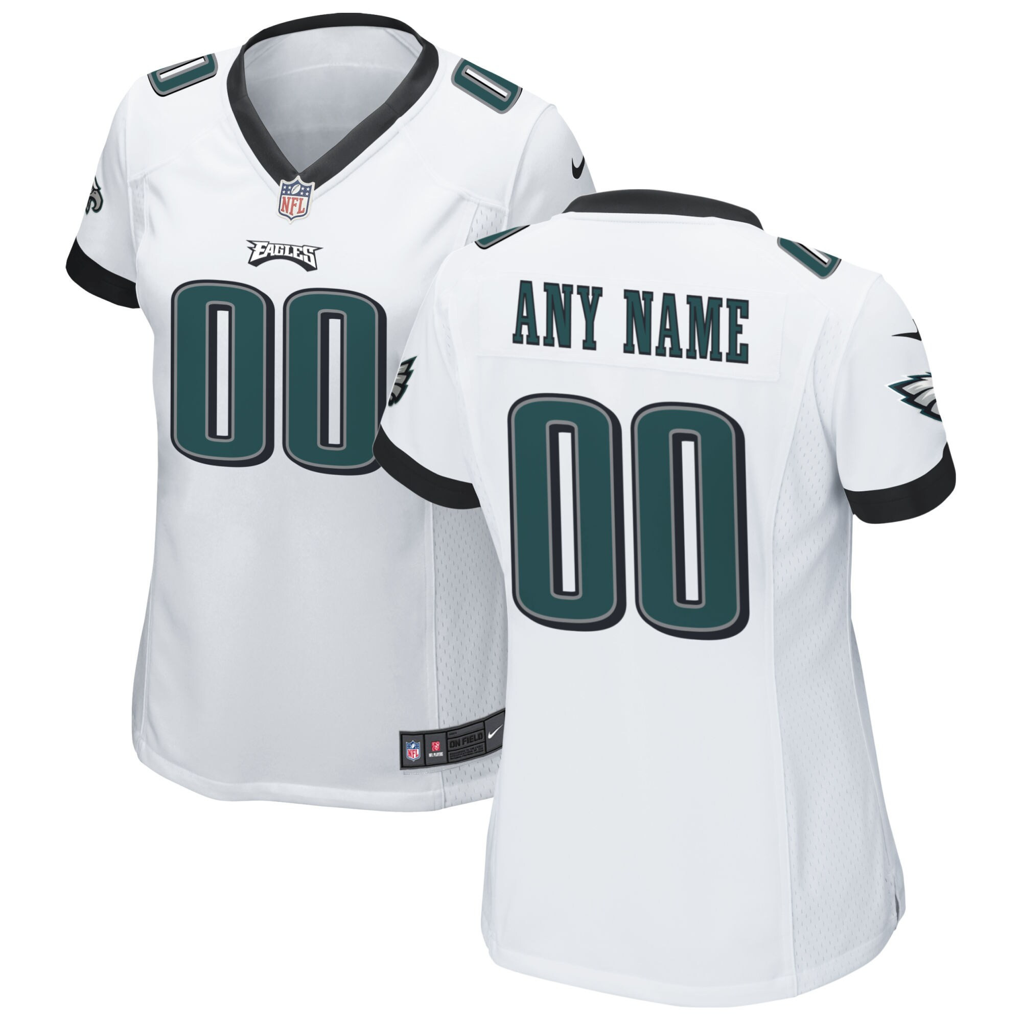 Women's Philadelphia Eagles Custom Game - All Stitched White Jersey - All Stitched