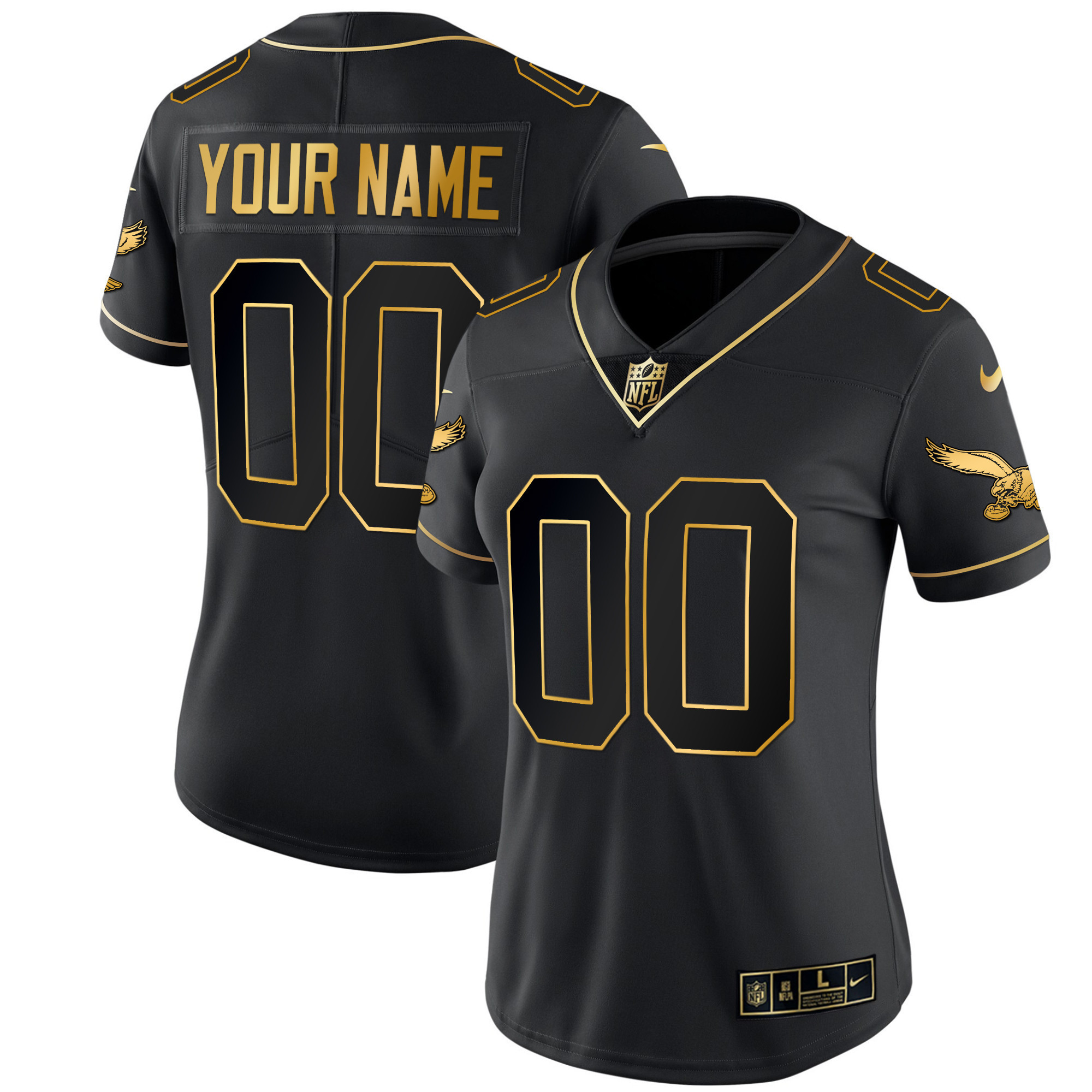 Women's Philadelphia Eagles Gold & Kelly Vapor Custom Black Gold Jersey - All Stitched