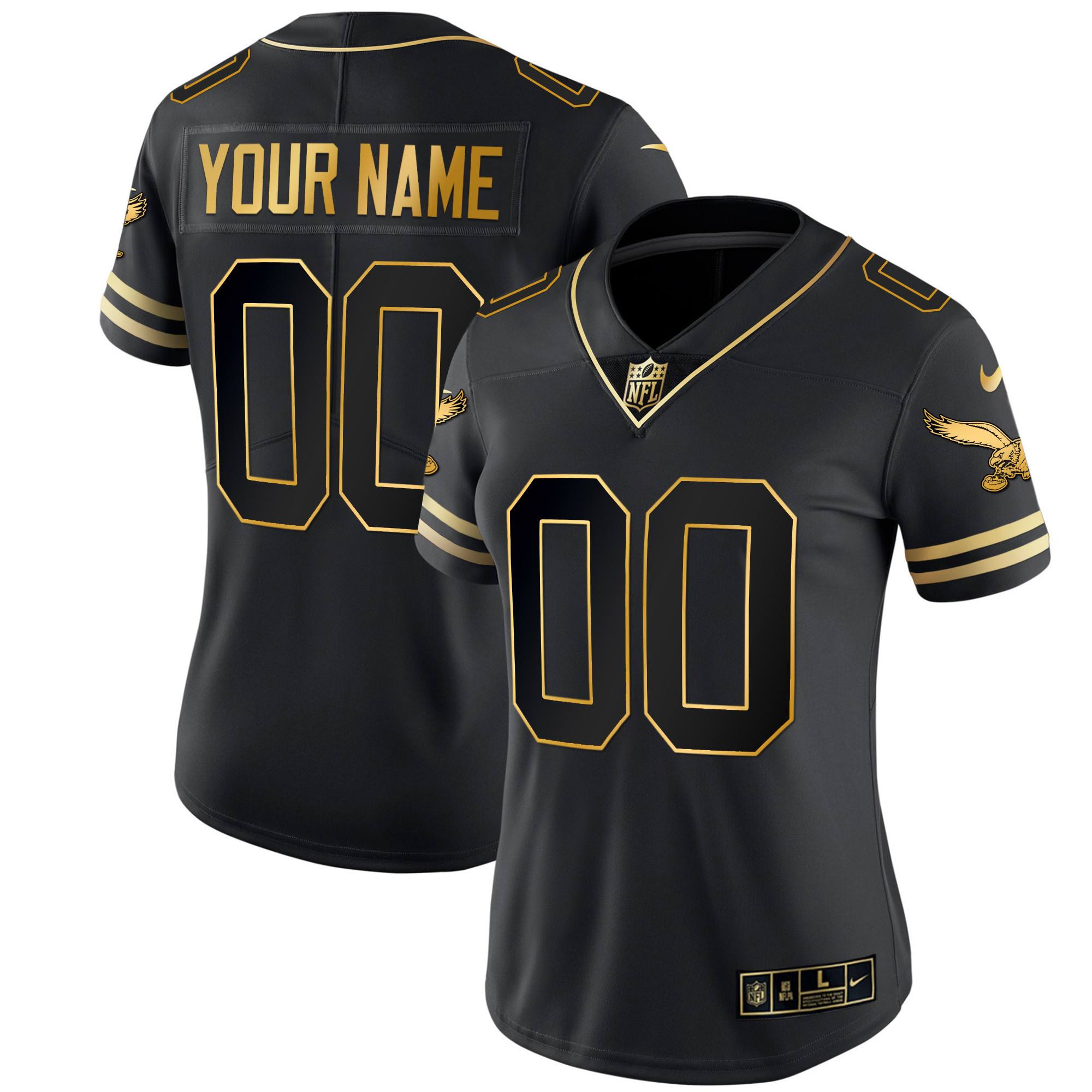 Women's Philadelphia Eagles Gold & Kelly Vapor Custom Black Gold Jersey - All Stitched