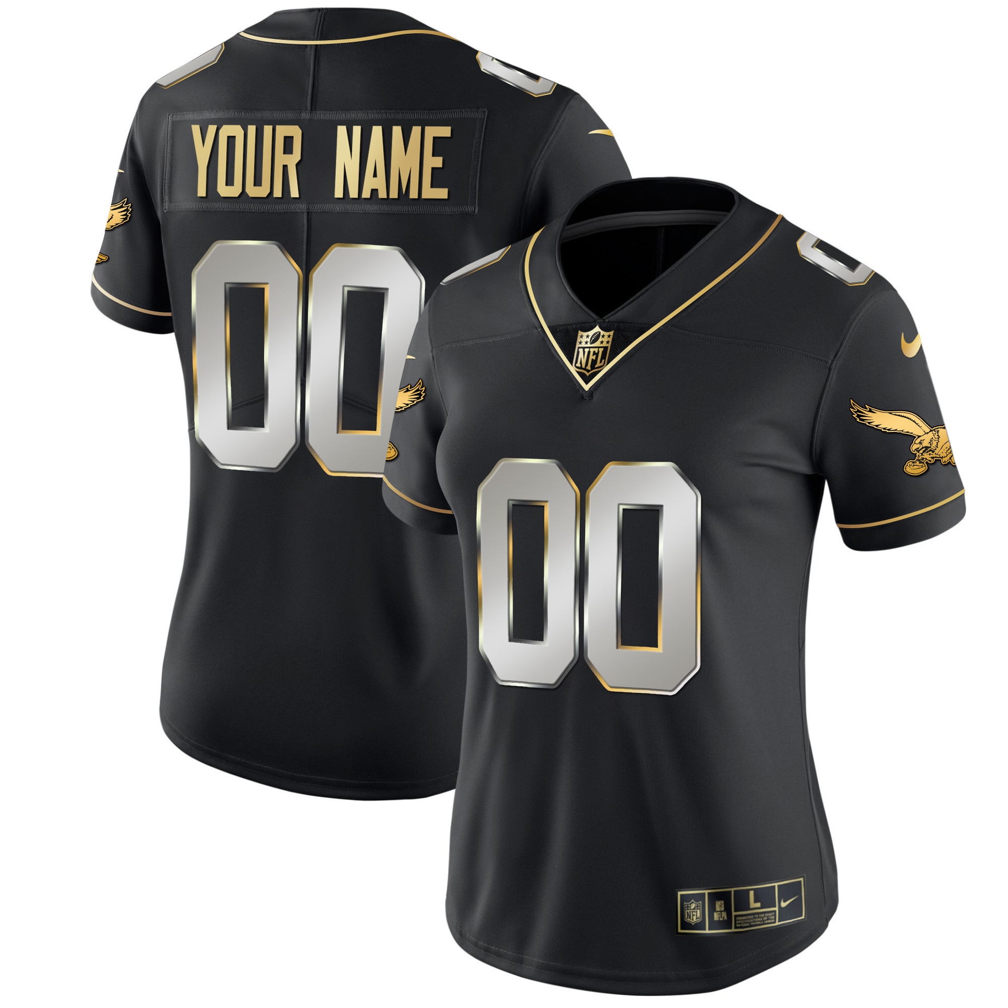 Women's Philadelphia Eagles Gold & Kelly Vapor Custom Black Limited Jersey - All Stitched