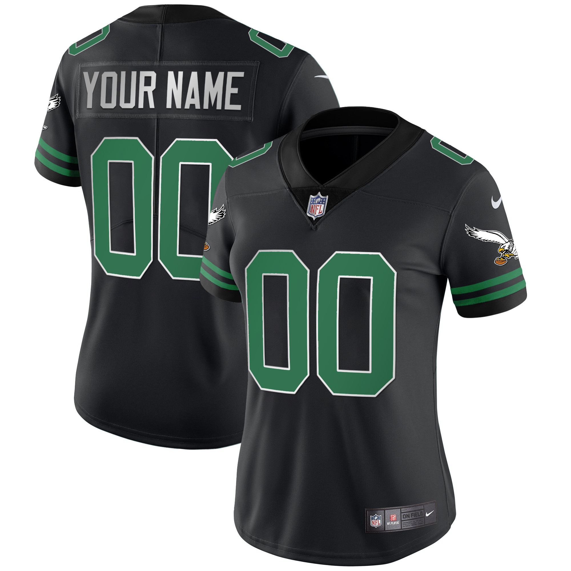 Women's Philadelphia Eagles Gold & Kelly Vapor Custom Kelly Black Jersey - All Stitched