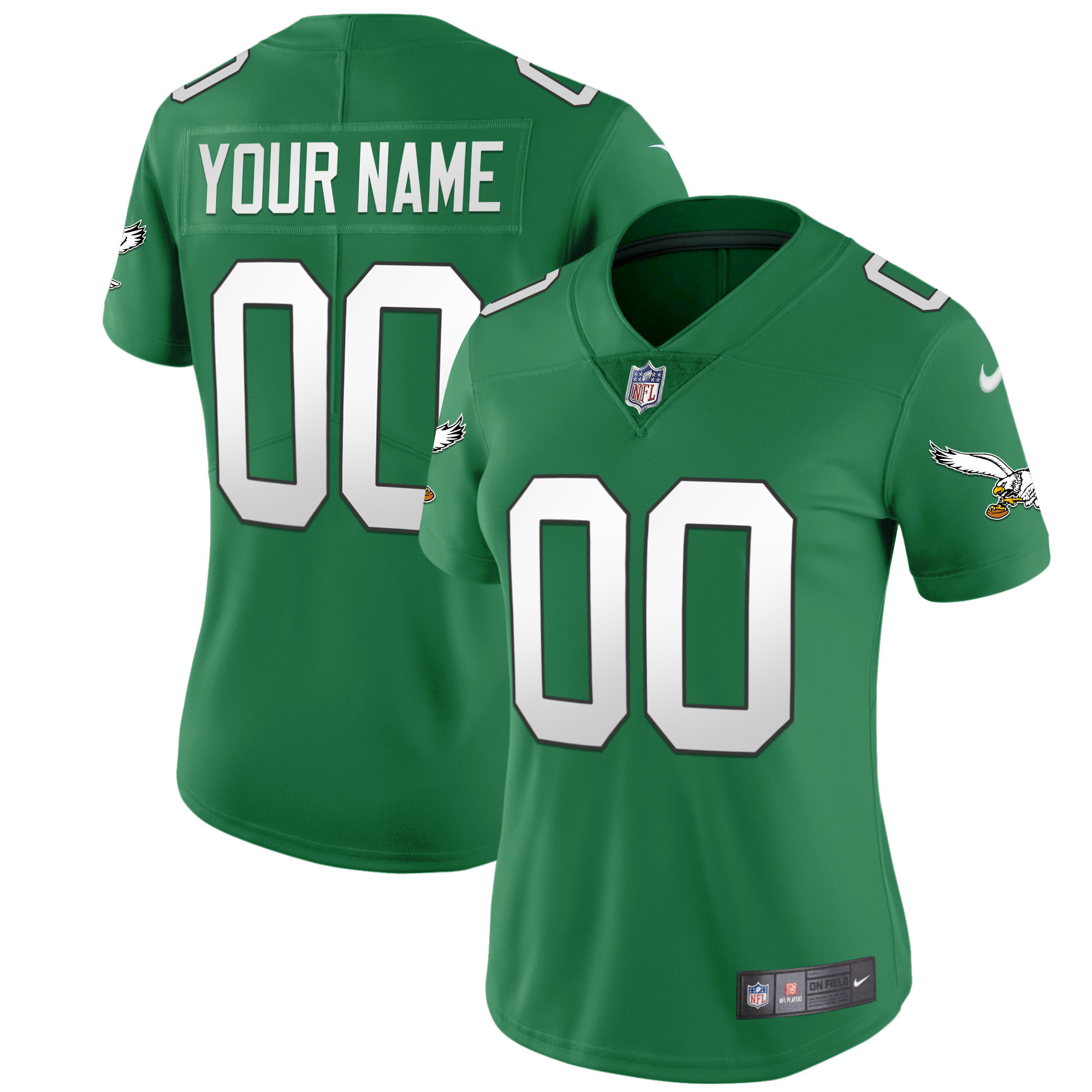 Women's Philadelphia Eagles Gold & Kelly Vapor Custom Kelly Green Jersey - All Stitched
