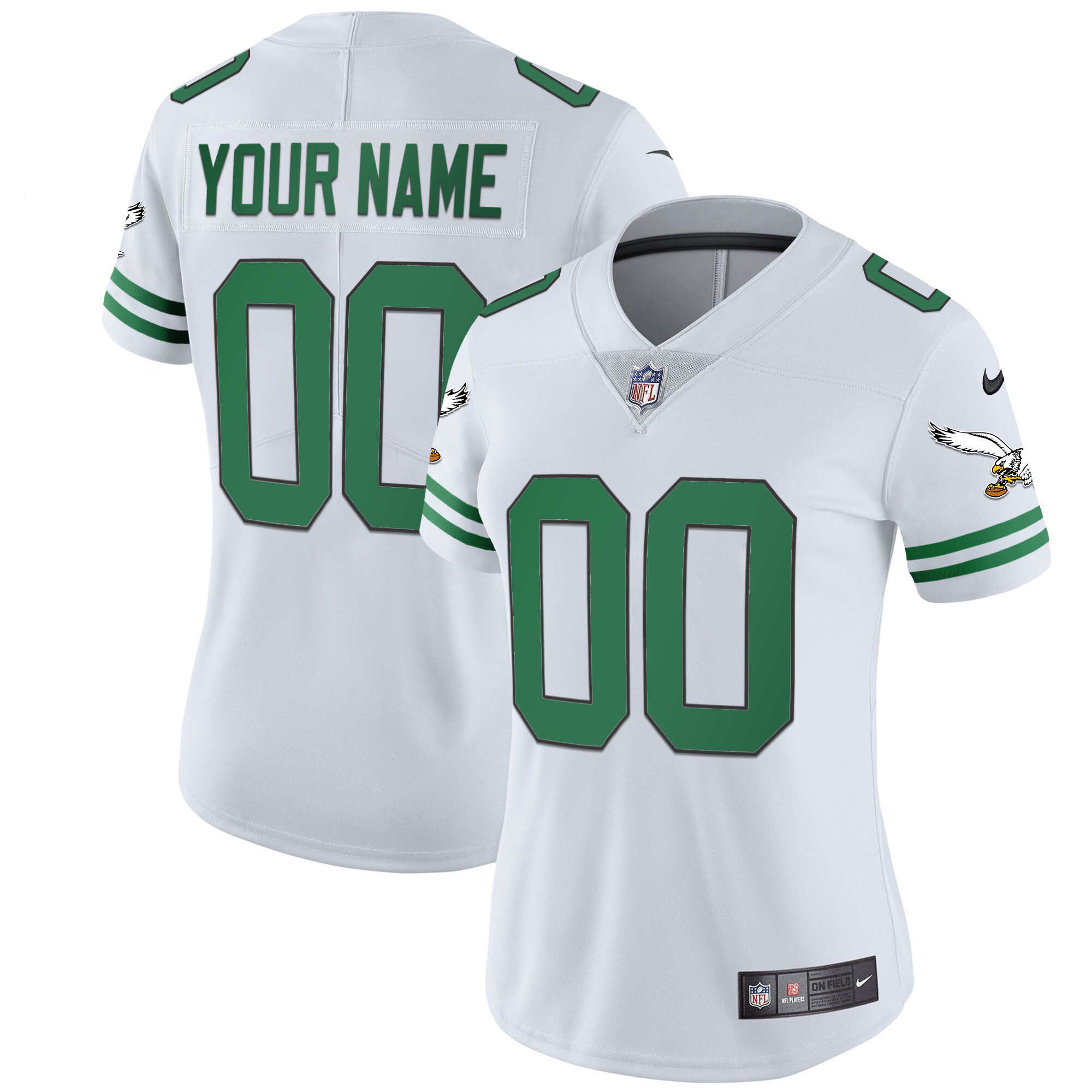 Women's Philadelphia Eagles Gold & Kelly Vapor Custom Kelly White Jersey - All Stitched