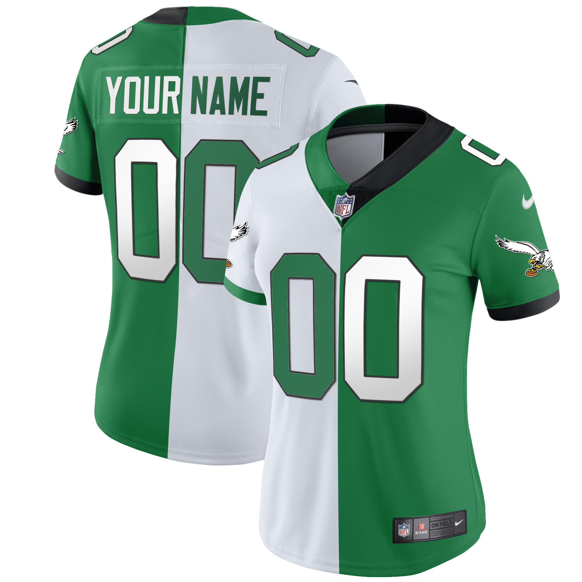 Women's Philadelphia Eagles Gold & Kelly Vapor Custom Split Jersey - All Stitched