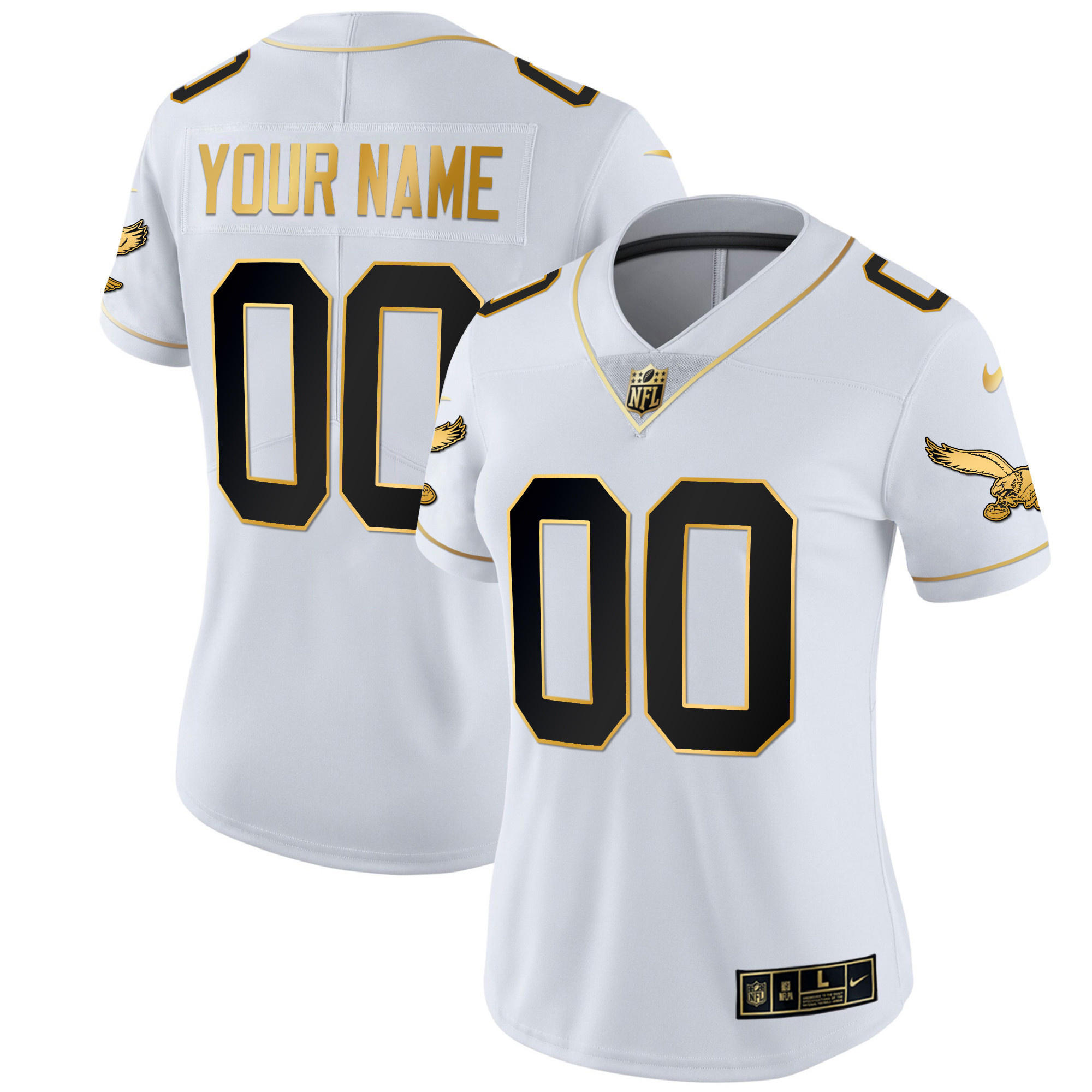 Women's Philadelphia Eagles Gold & Kelly Vapor Custom White Gold Jersey - All Stitched