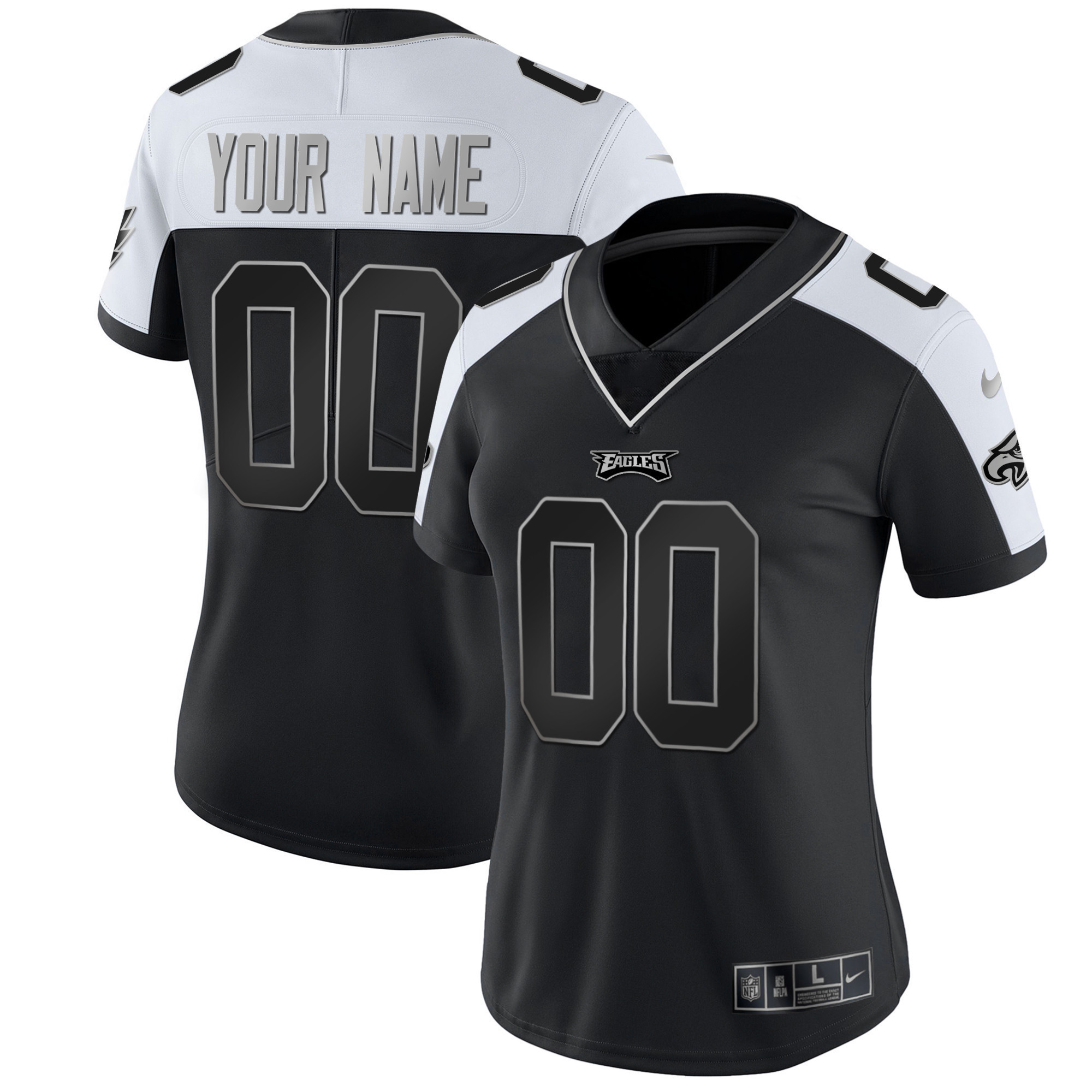 Women's Philadelphia Eagles Gold & Split Custom Name and Number - All Stitched Alternate Black Silver Jersey - All Stitched
