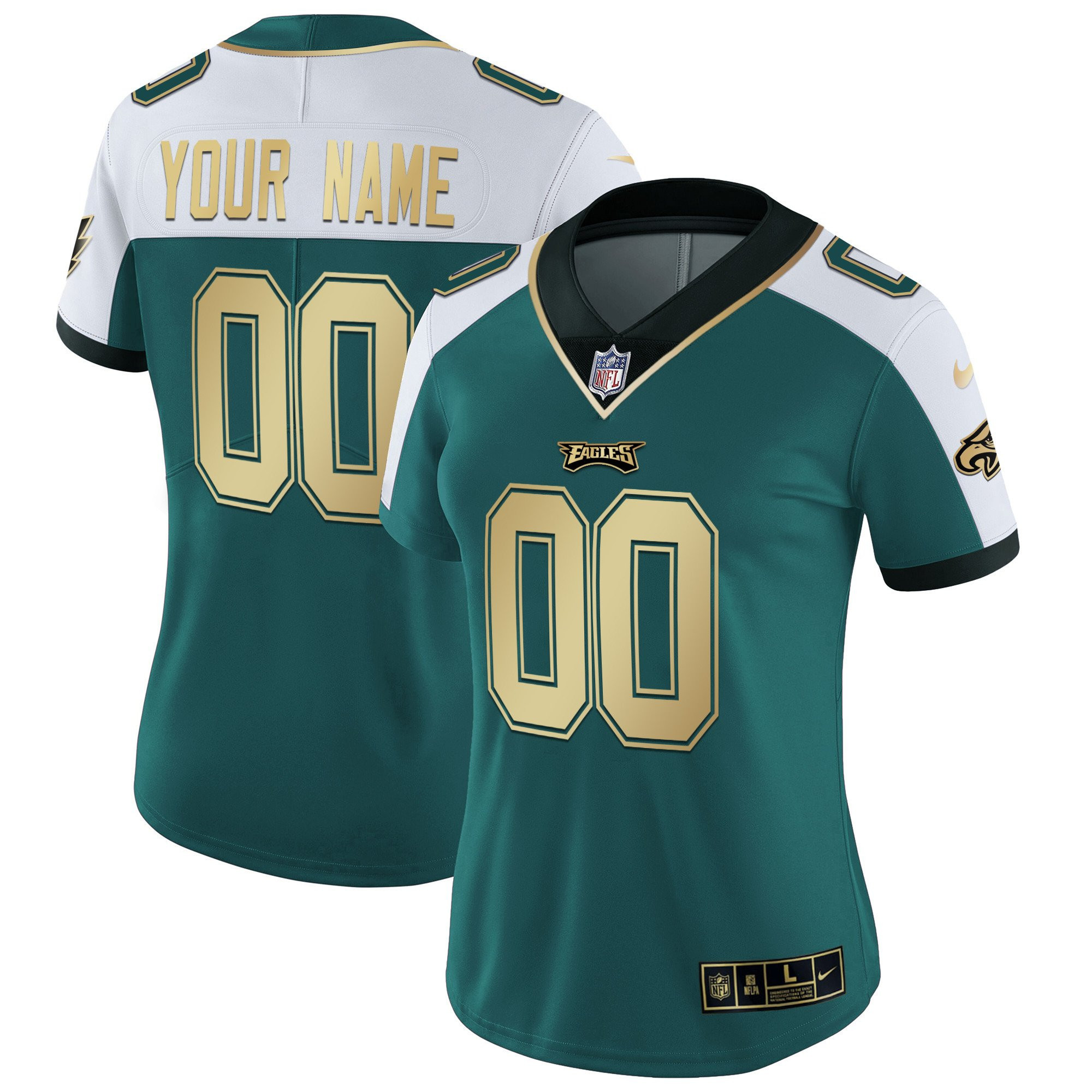 Women's Philadelphia Eagles Gold & Split Custom Name and Number - All Stitched Alternate Green Jersey - All Stitched