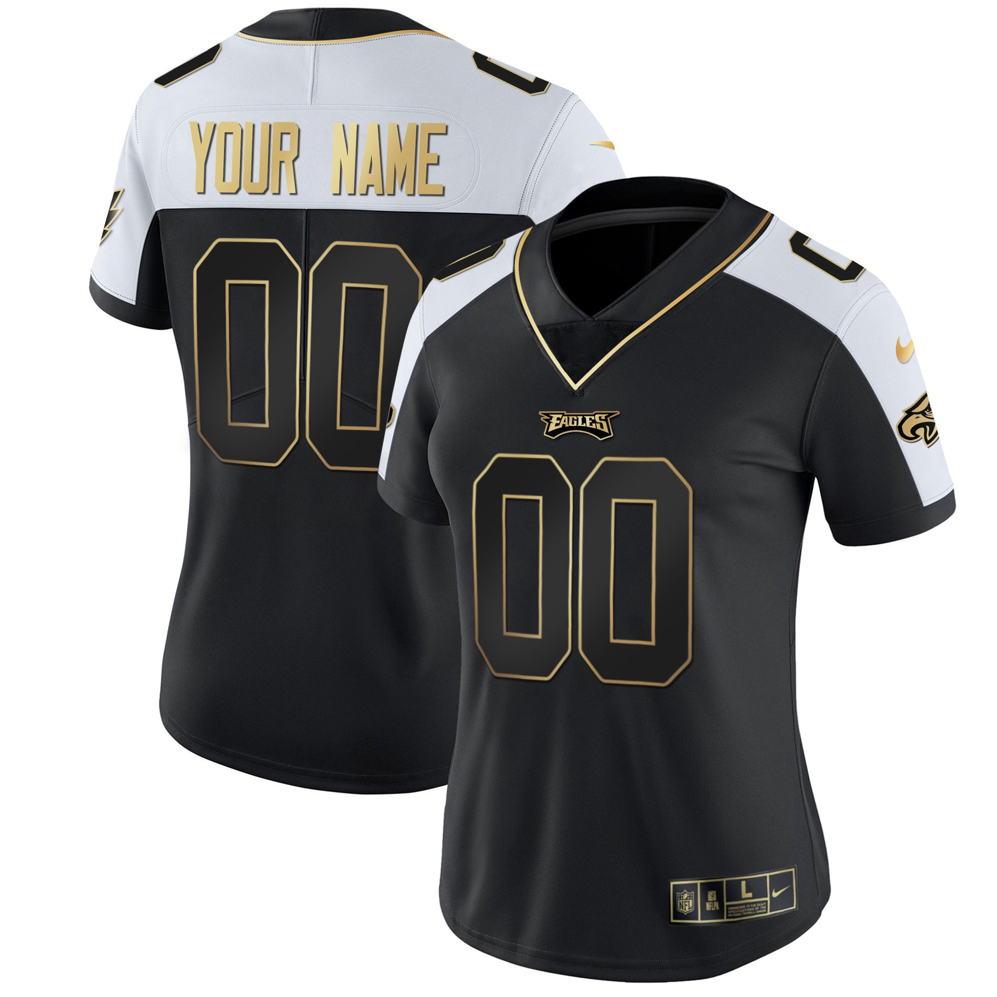 Women's Philadelphia Eagles Gold & Split Custom Name and Number - All Stitched Alternate Jersey - All Stitched
