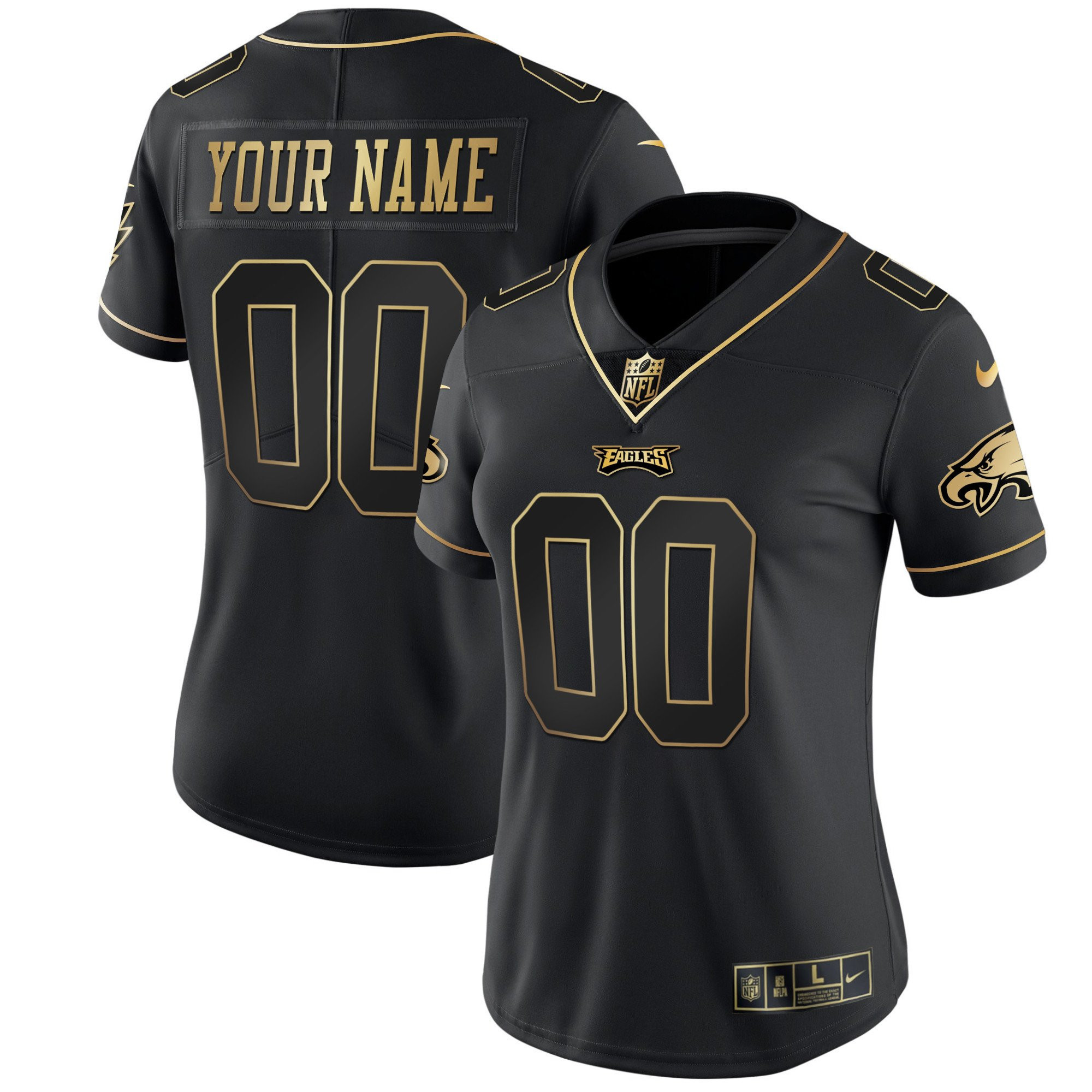 Women's Philadelphia Eagles Gold & Split Custom Name and Number - All Stitched Black Gold Jersey - All Stitched