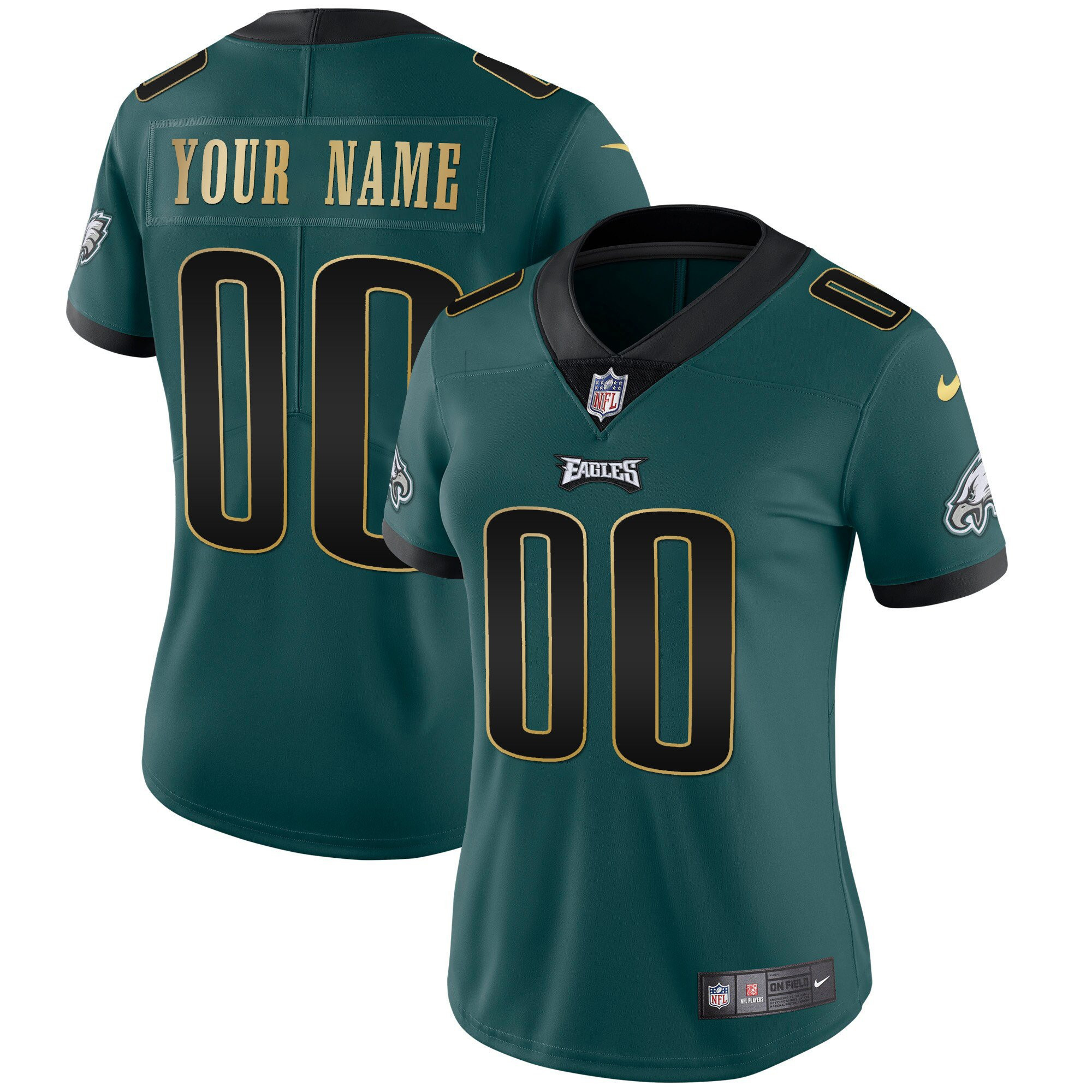 Women's Philadelphia Eagles Gold & Split Custom Name and Number - All Stitched Midnight Green Gold Trim Jersey - All Stitched