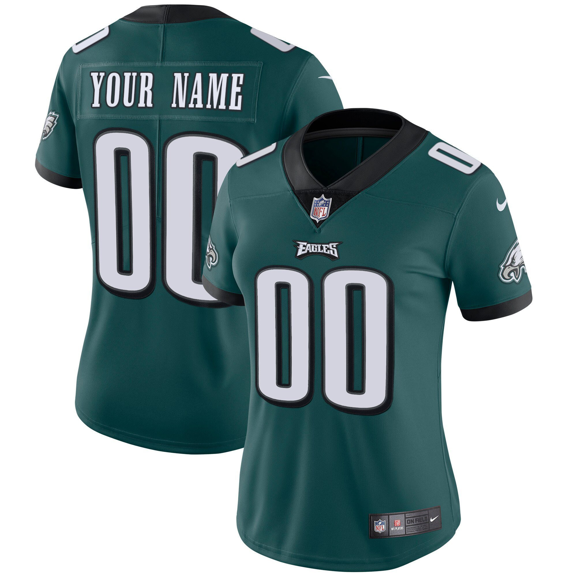 Women's Philadelphia Eagles Gold & Split Custom Name and Number - All Stitched Midnight Green Jersey - All Stitched