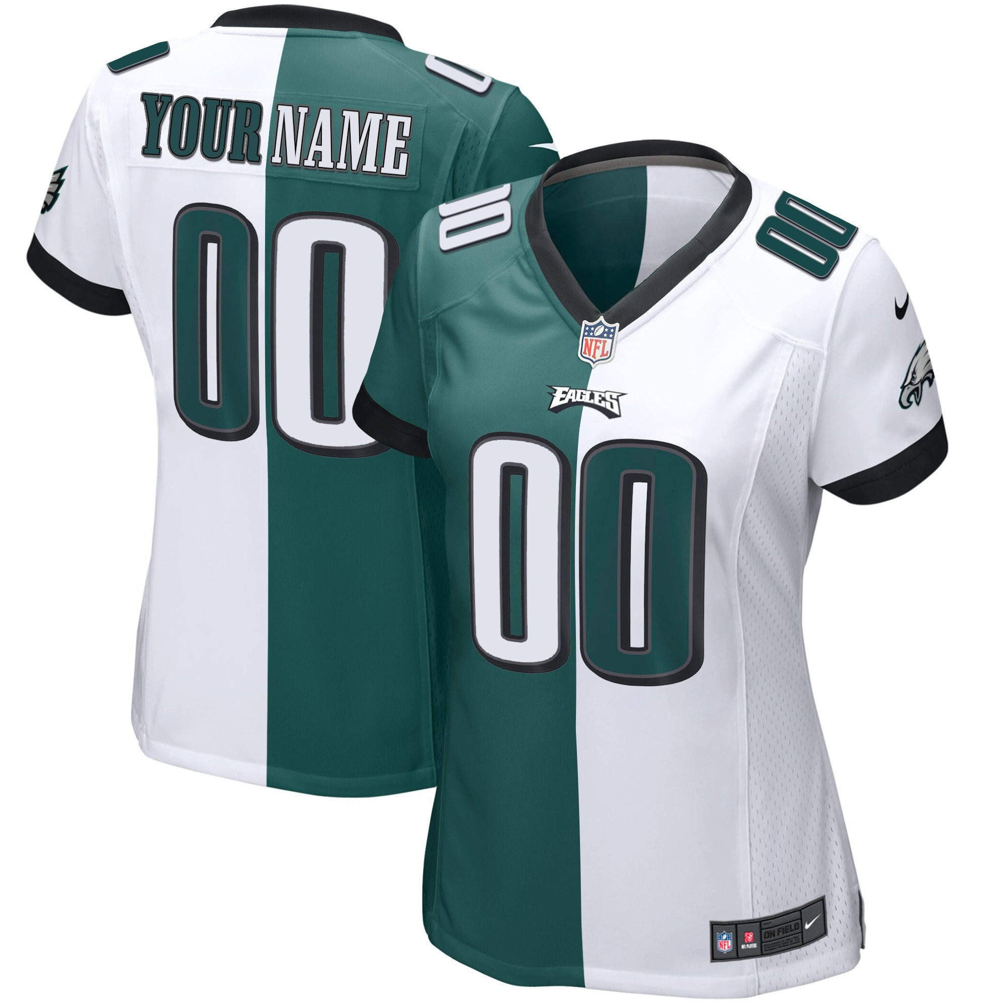 Women's Philadelphia Eagles Gold & Split Custom Name and Number - All Stitched Split Jersey - All Stitched