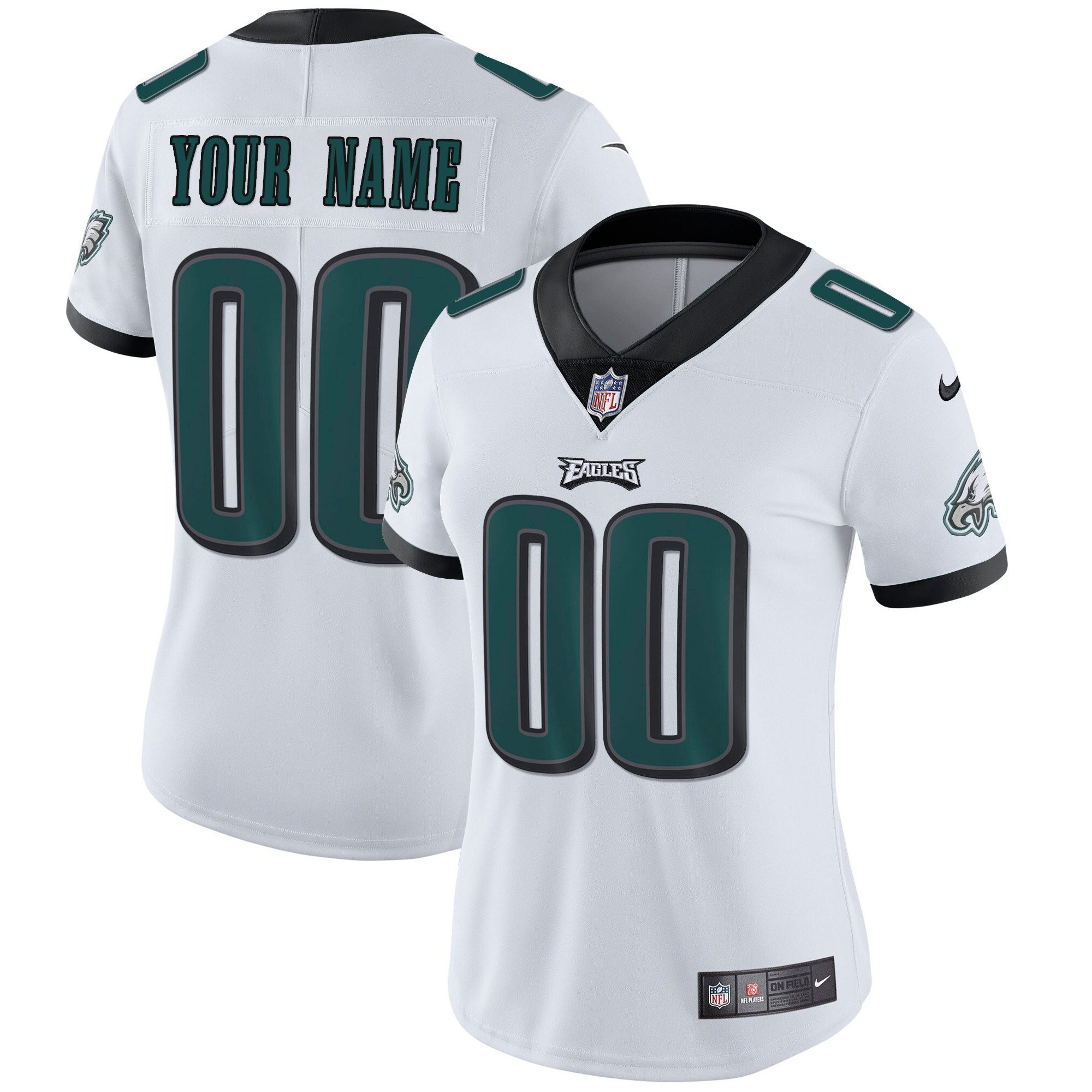 Women's Philadelphia Eagles Gold & Split Custom Name and Number - All Stitched White Jersey - All Stitched