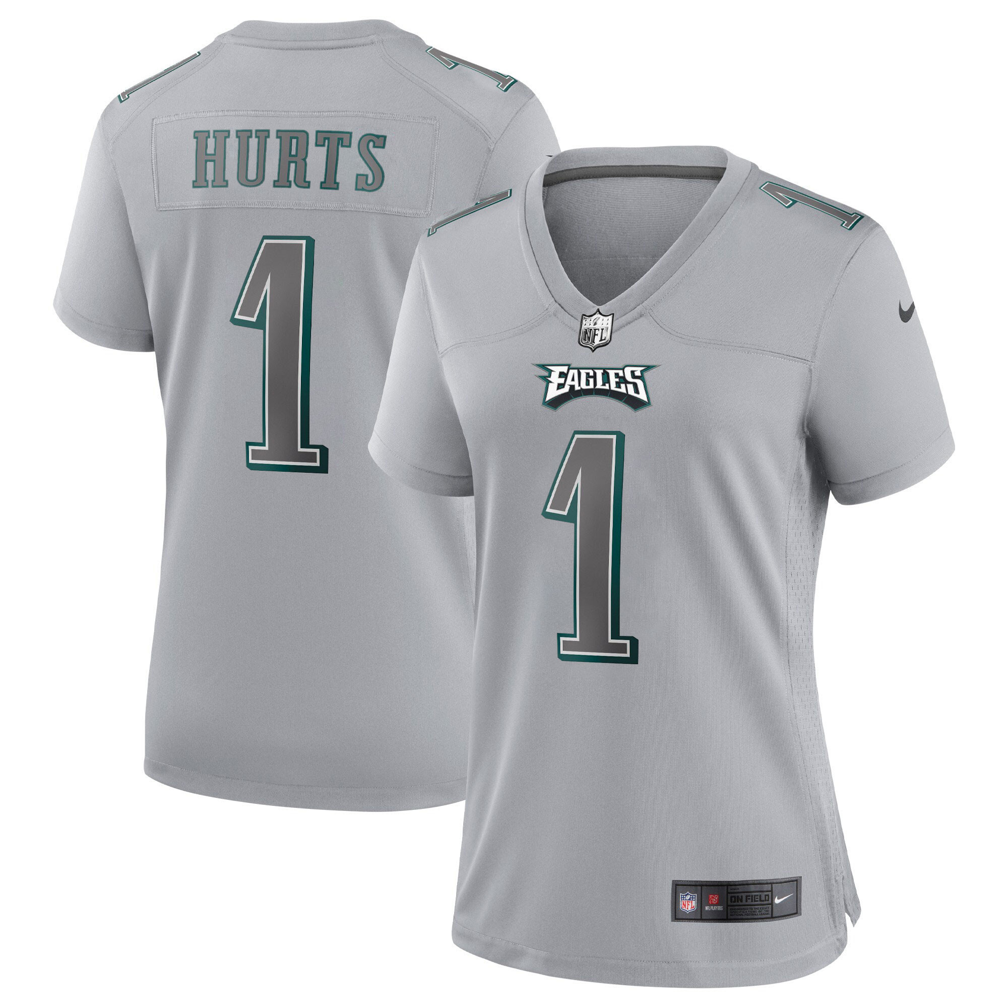 Women's Philadelphia Eagles Gray Atmosphere Fashion Game - All Stitched Jalen Hurts Jersey - All Stitched