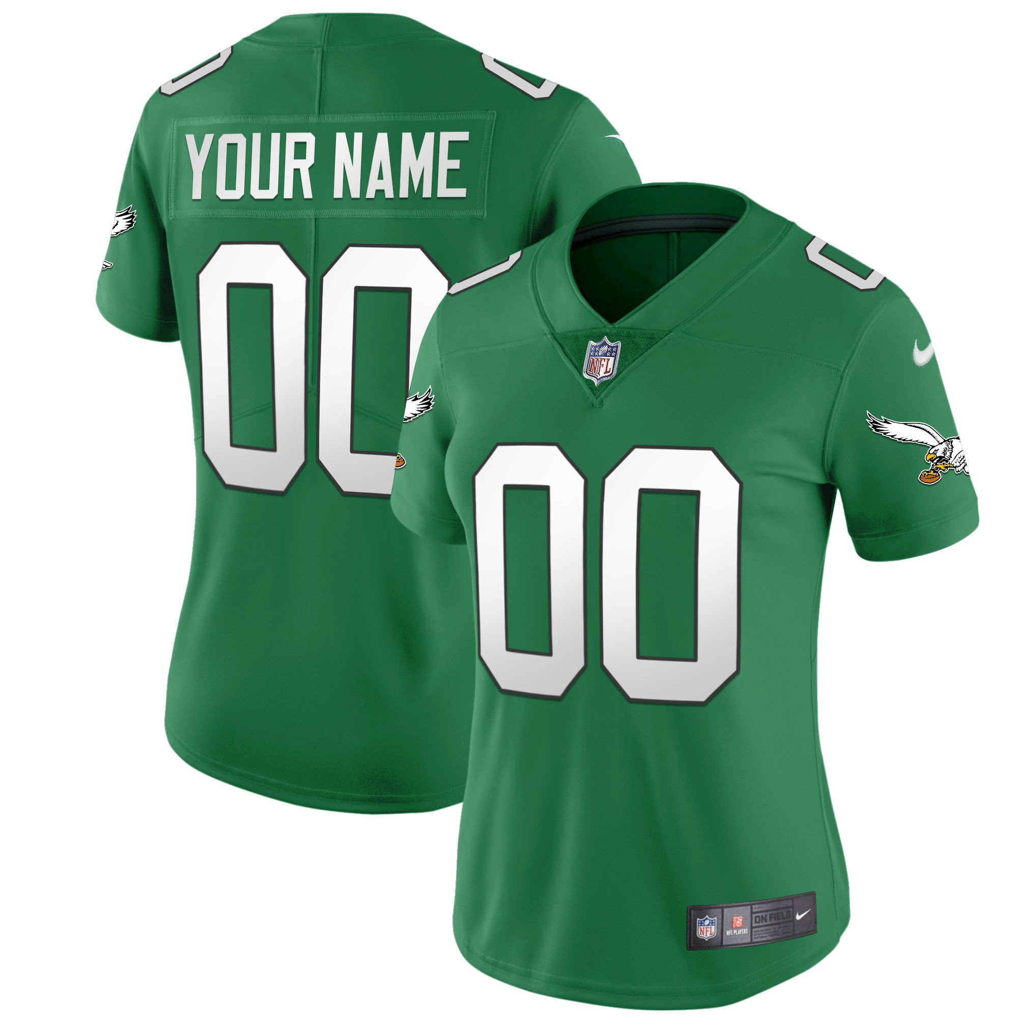 Women's Philadelphia Eagles Kelly Green Gold Custom Kelly Green Jersey - All Stitched