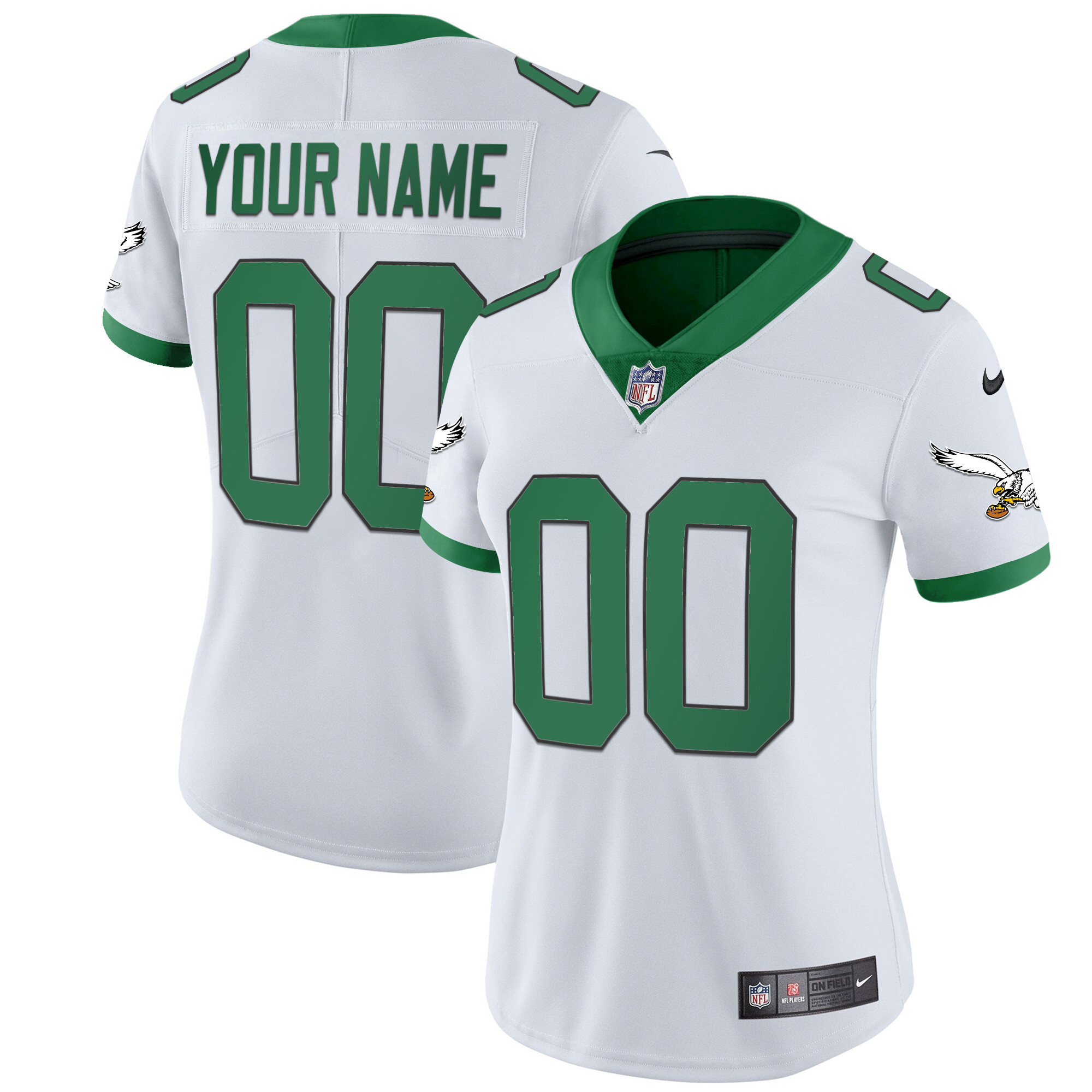 Women's Philadelphia Eagles Kelly Green Gold Custom Kelly White Jersey - All Stitched