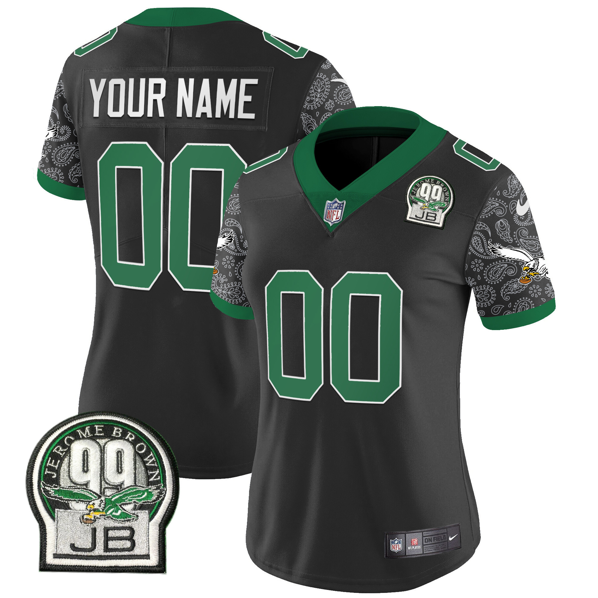 Women's Philadelphia Eagles Kelly Green Vapor Limited Custom Black Jersey - All Stitched