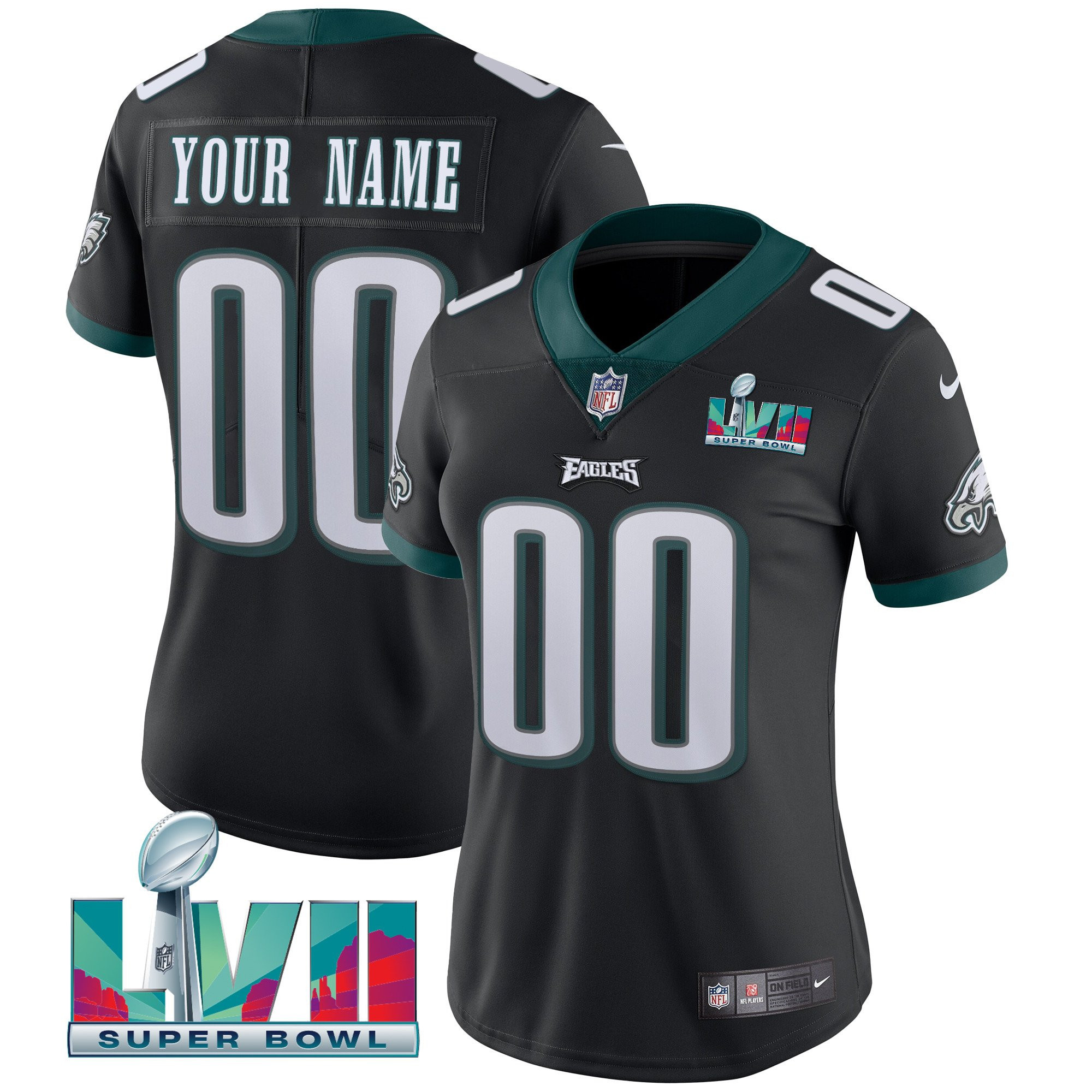 Women's Philadelphia Eagles Super Bowl Custom Patch Vapor Black Jersey - All Stitched