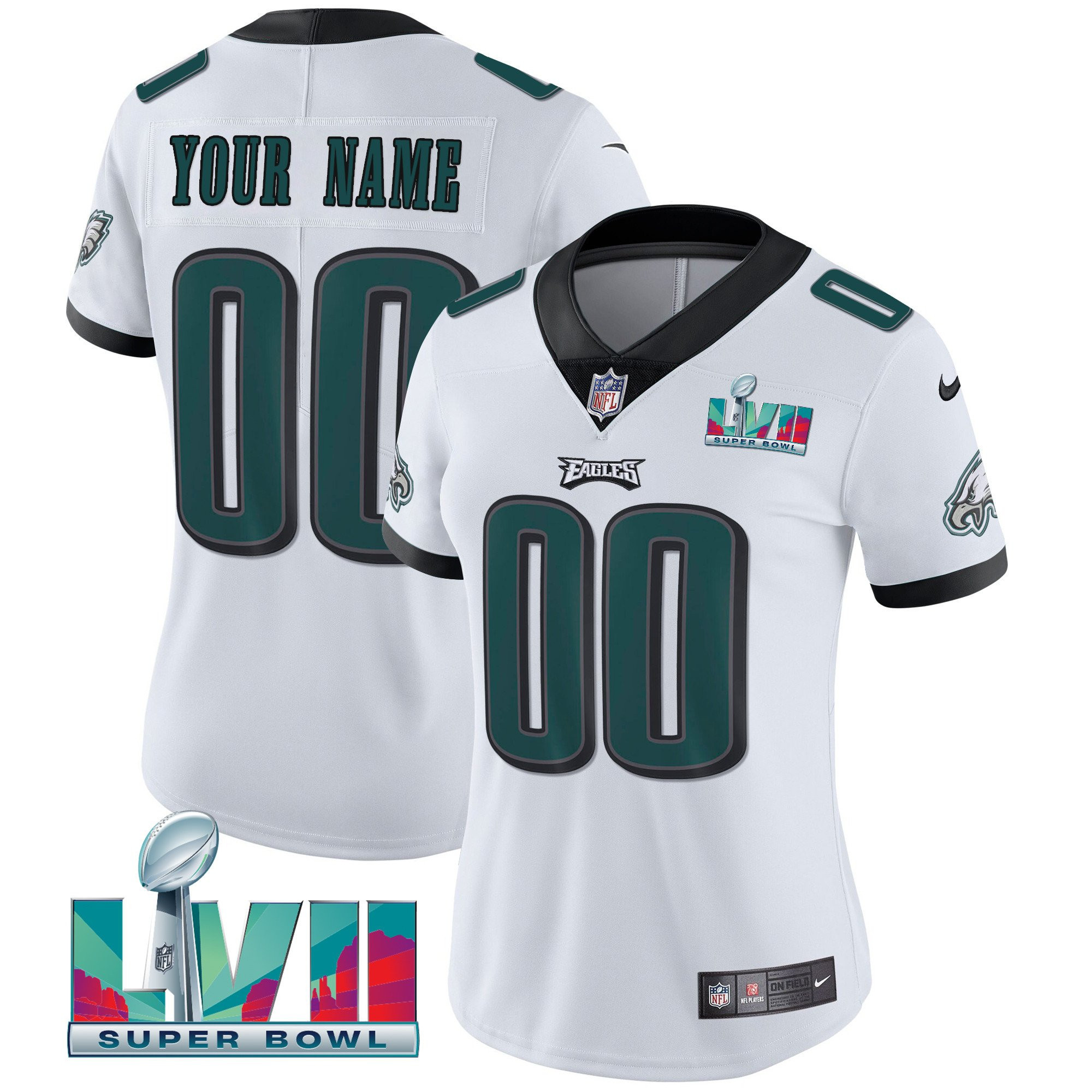 Women's Philadelphia Eagles Super Bowl Custom Patch Vapor White Jersey - All Stitched