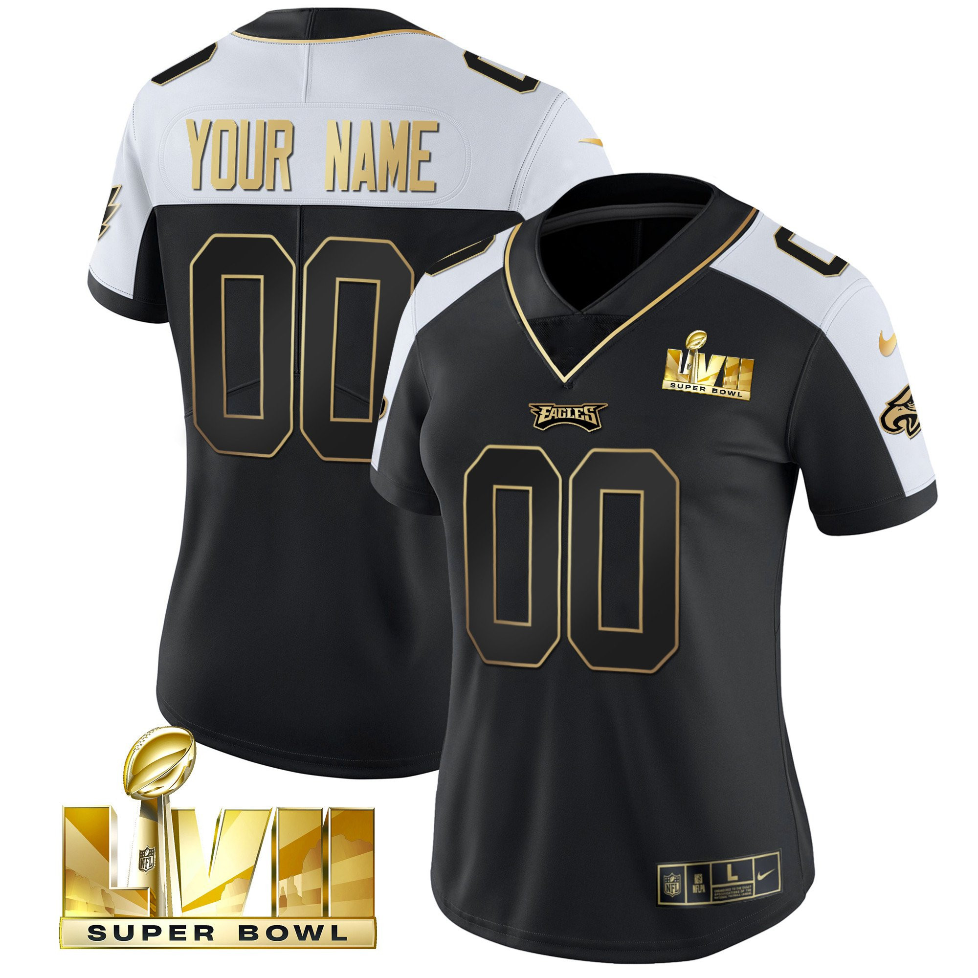Women's Philadelphia Eagles Super Bowl Gold Custom Vapor Alternate Jersey - All Stitched