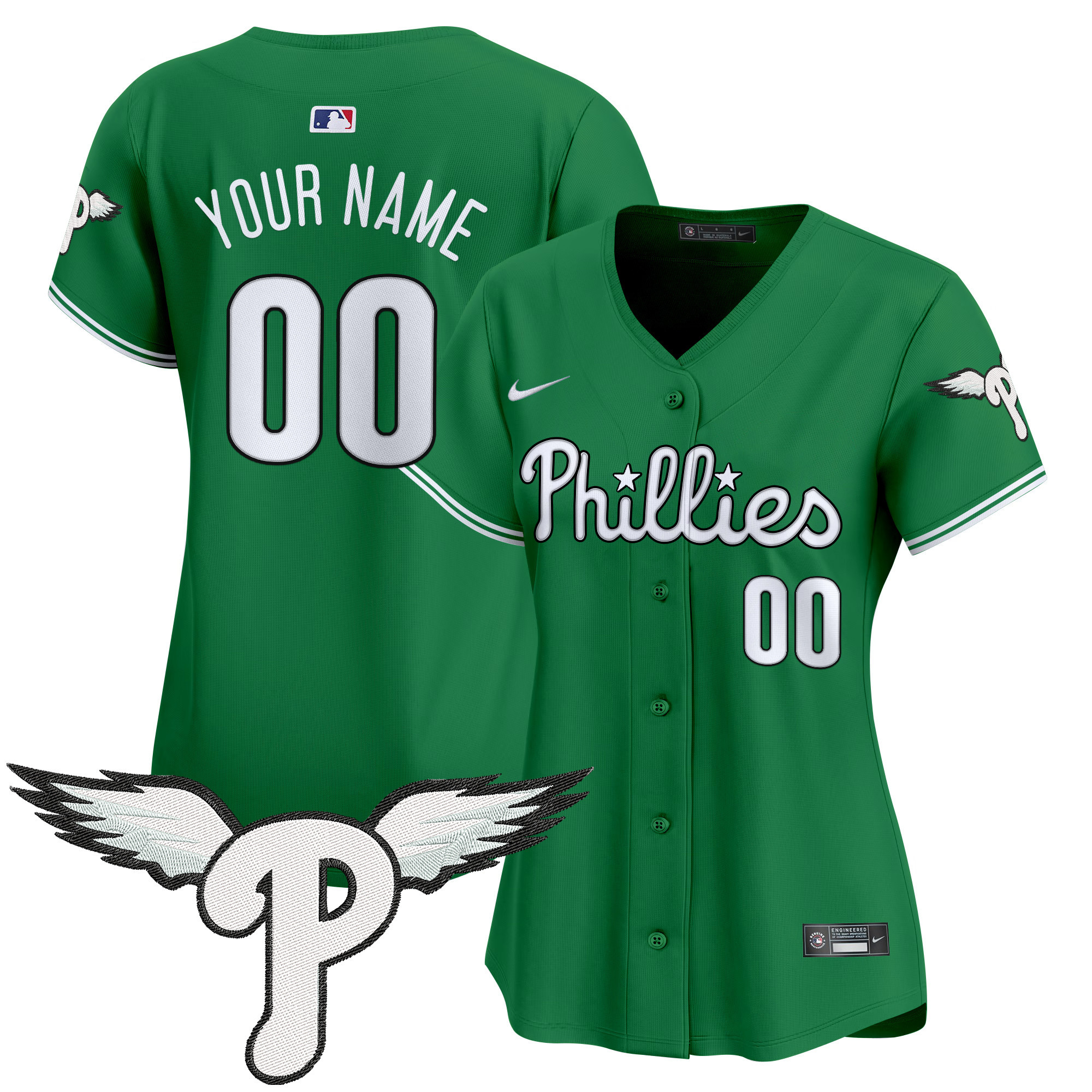 Women's Philadelphia Phillies 2025 Vapor Premier Limited Custom Kelly Green Jersey - All Stitched