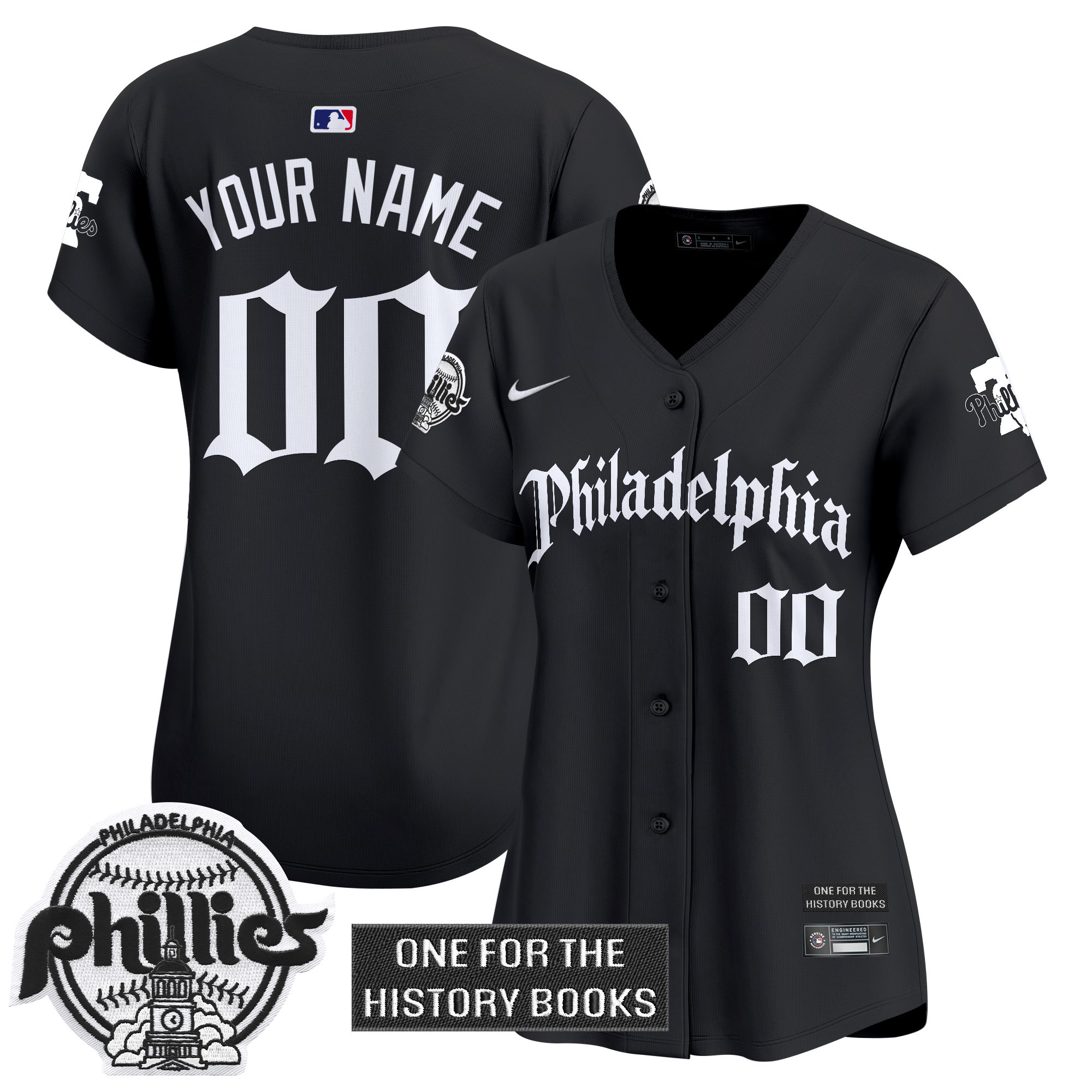 Women's Philadelphia Phillies 'Retro Newspaper Edition' Vapor Premier Limited Custom Black Jersey - All Stitched
