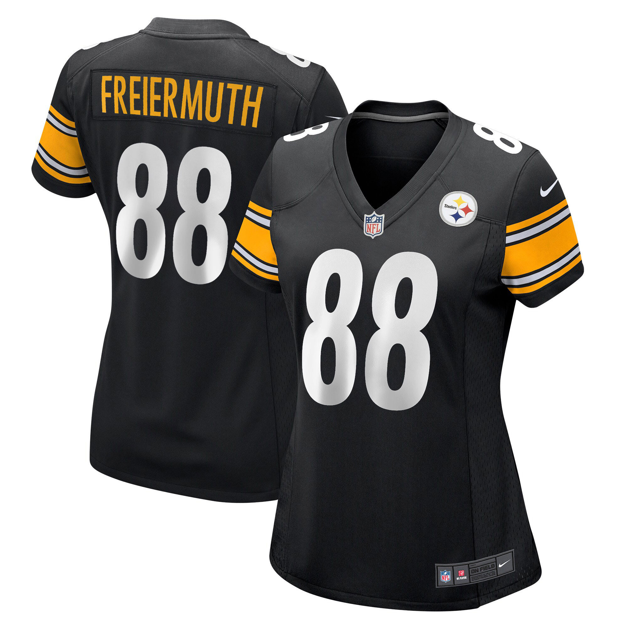 Women's Pittsburgh Steelers 2022 NFL Draft First Round Pick Game - Black - All Stitched Pat Freiermuth Jersey - All Stitched