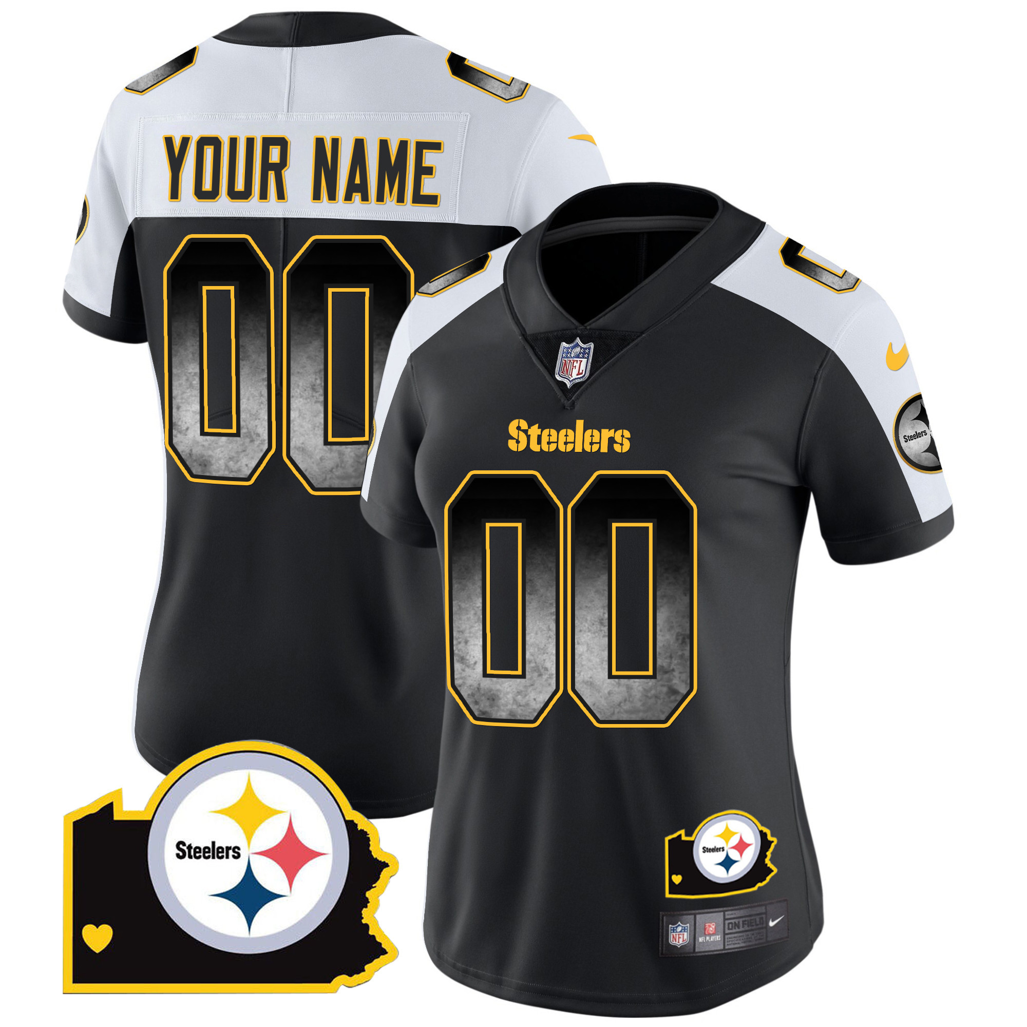 Women's Pittsburgh Steelers Arch Smoke Home Patch Vapor Custom Alternate Jersey - All Stitched