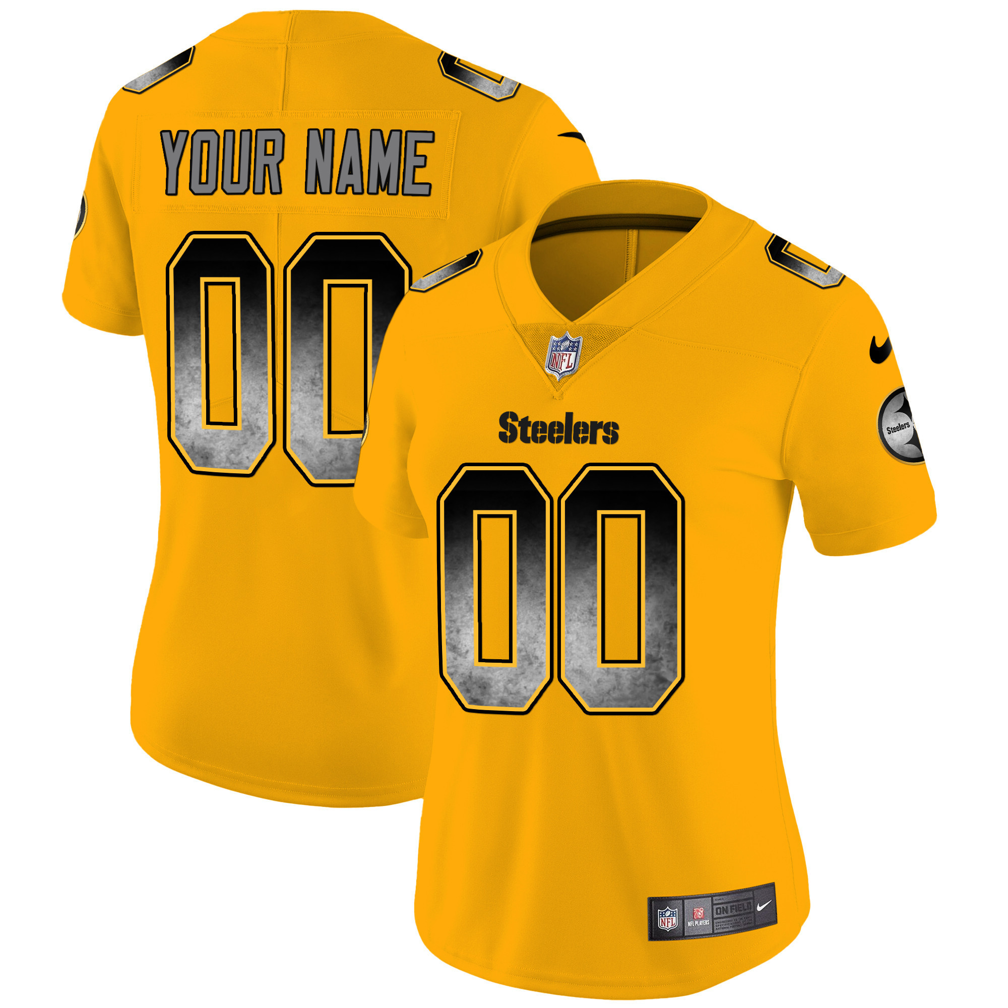 Women's Pittsburgh Steelers Arch Smoke Vapor Custom Gold Jersey - All Stitched