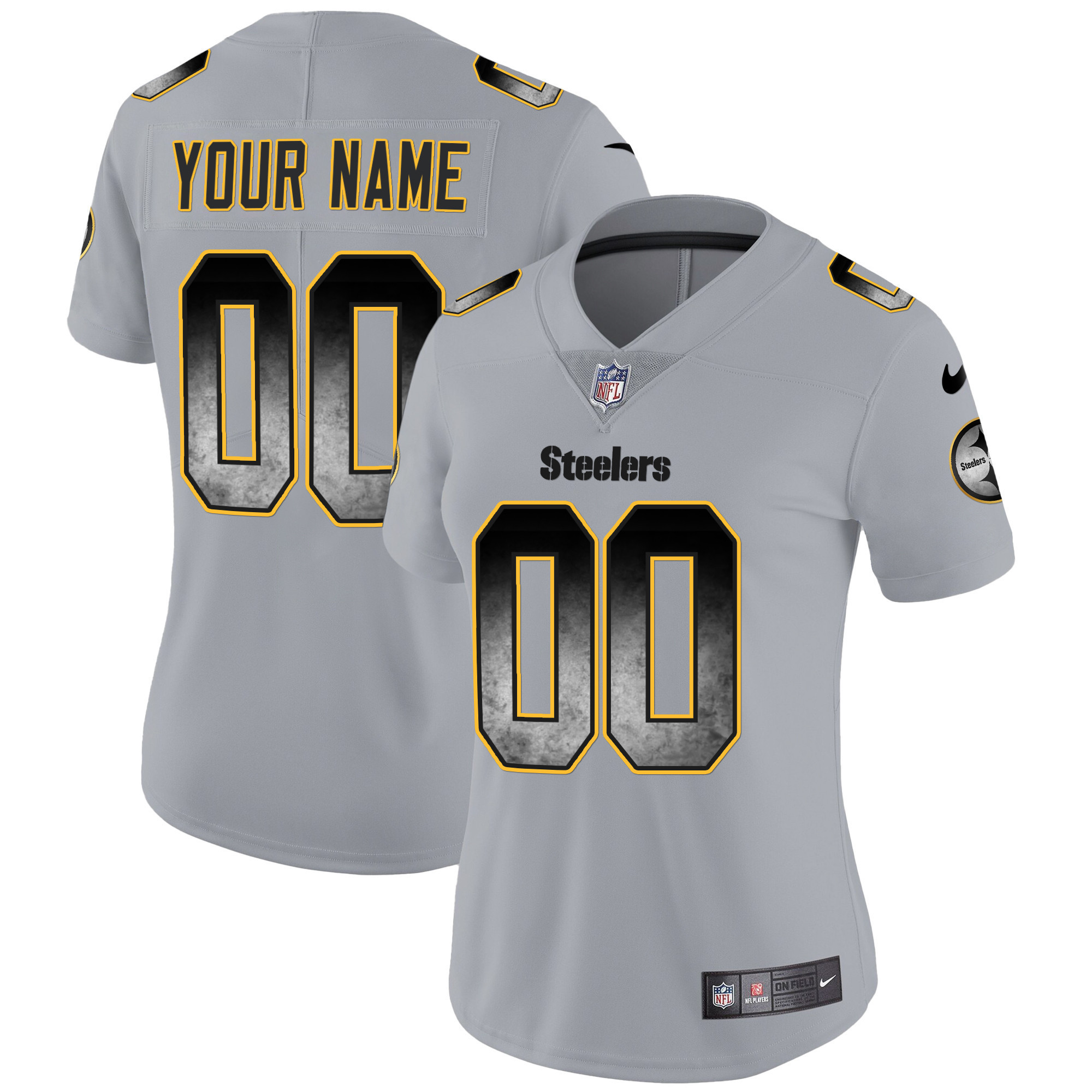 Women's Pittsburgh Steelers Arch Smoke Vapor Custom Gray Jersey - All Stitched