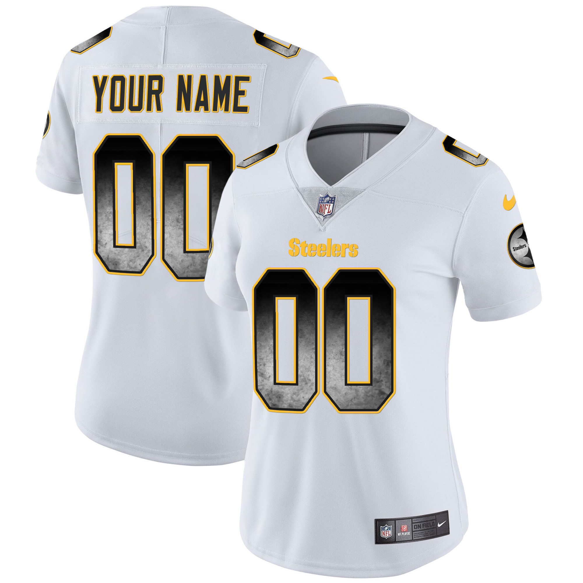 Women's Pittsburgh Steelers Arch Smoke Vapor Custom White Jersey - All Stitched