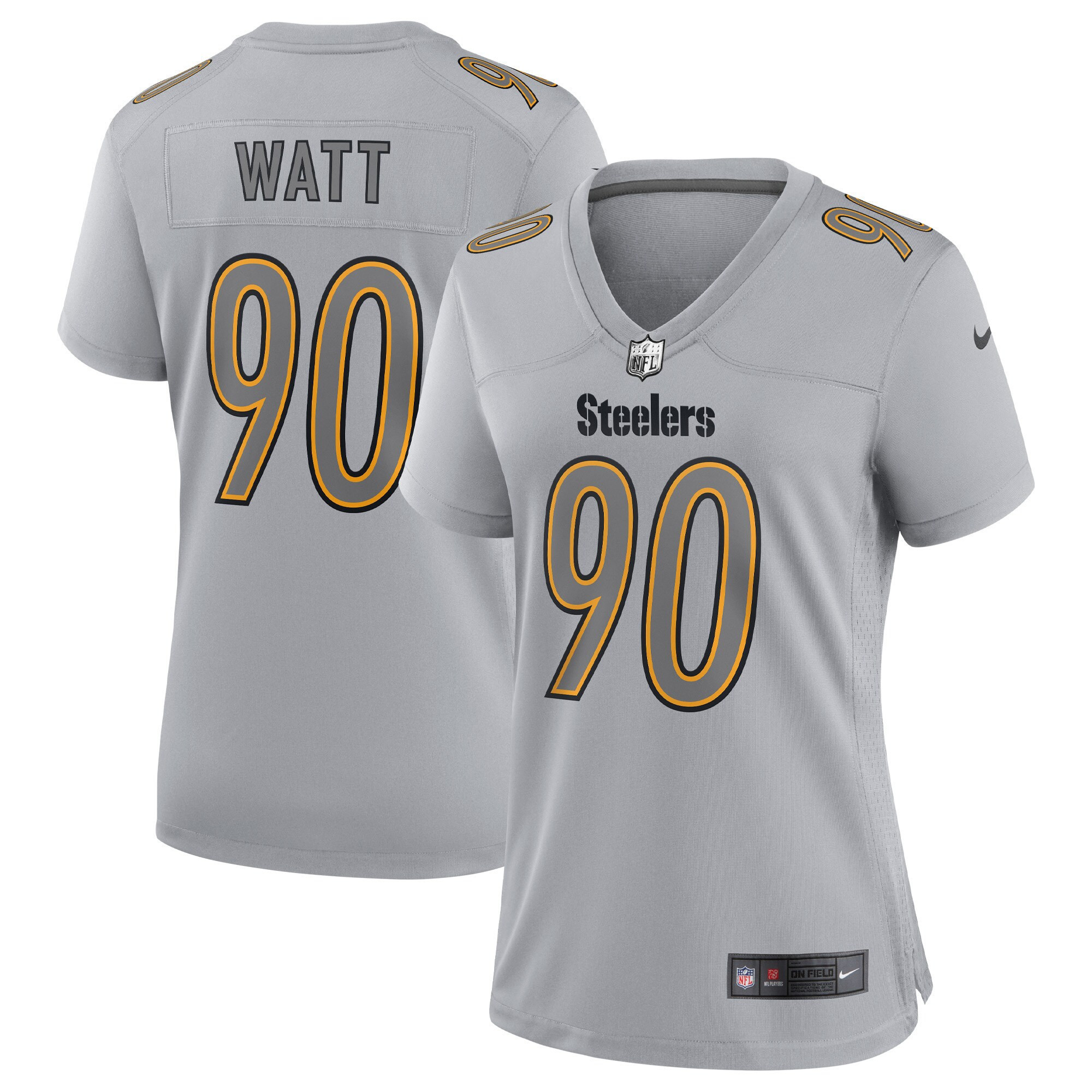 Women's Pittsburgh Steelers Atmosphere Fashion Game - Gray - All Stitched T. J. Watt Jersey - All Stitched