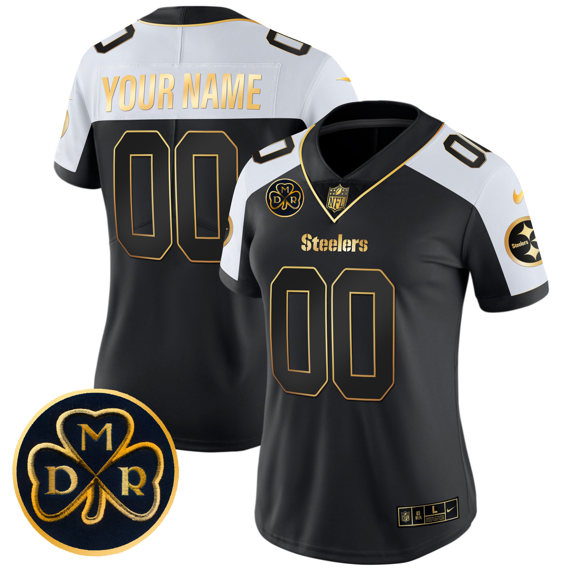 Women's Pittsburgh Steelers DMR Patch Gold Vapor Limited Custom Alternate Jersey - All Stitched