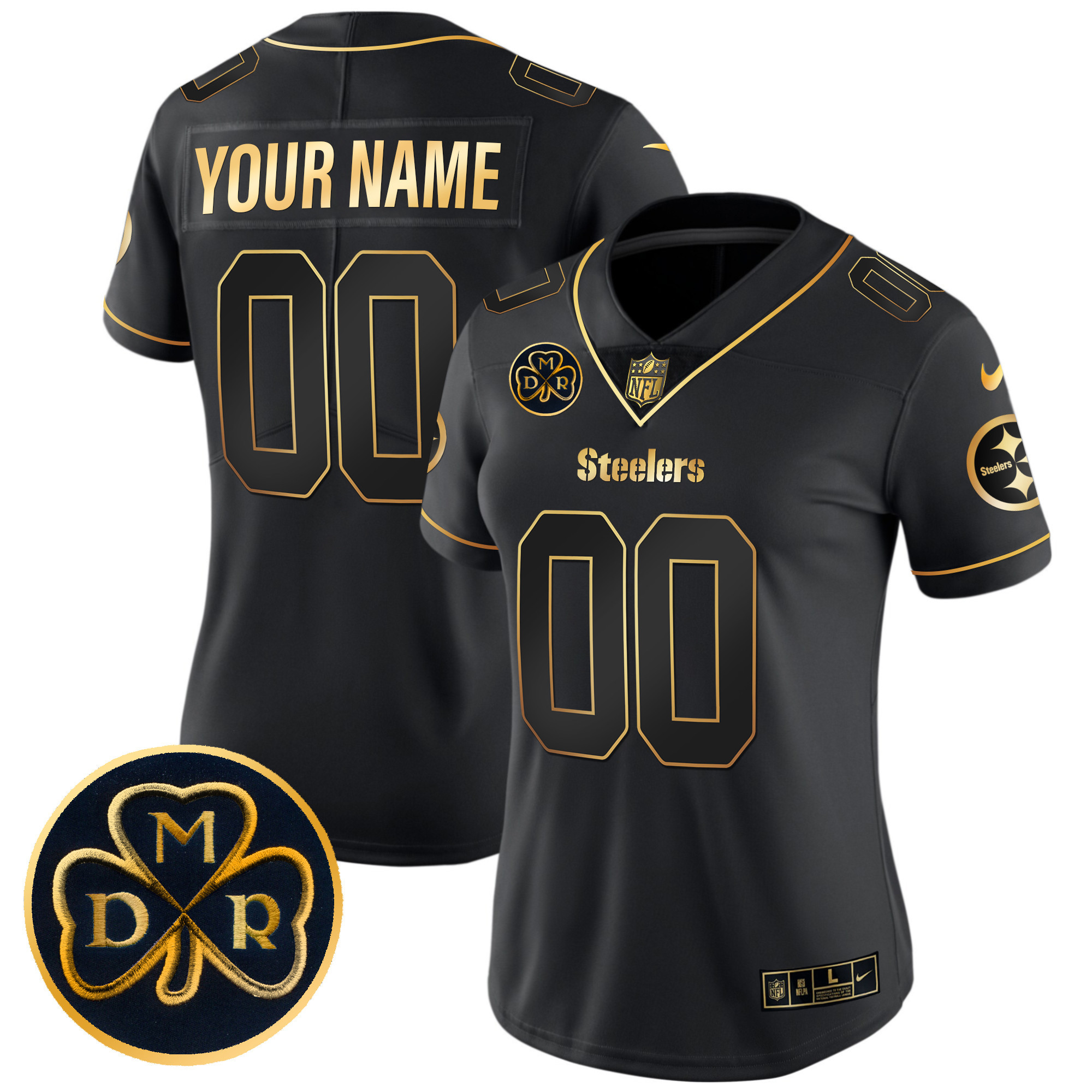 Women's Pittsburgh Steelers DMR Patch Gold Vapor Limited Custom Black Gold Jersey - All Stitched
