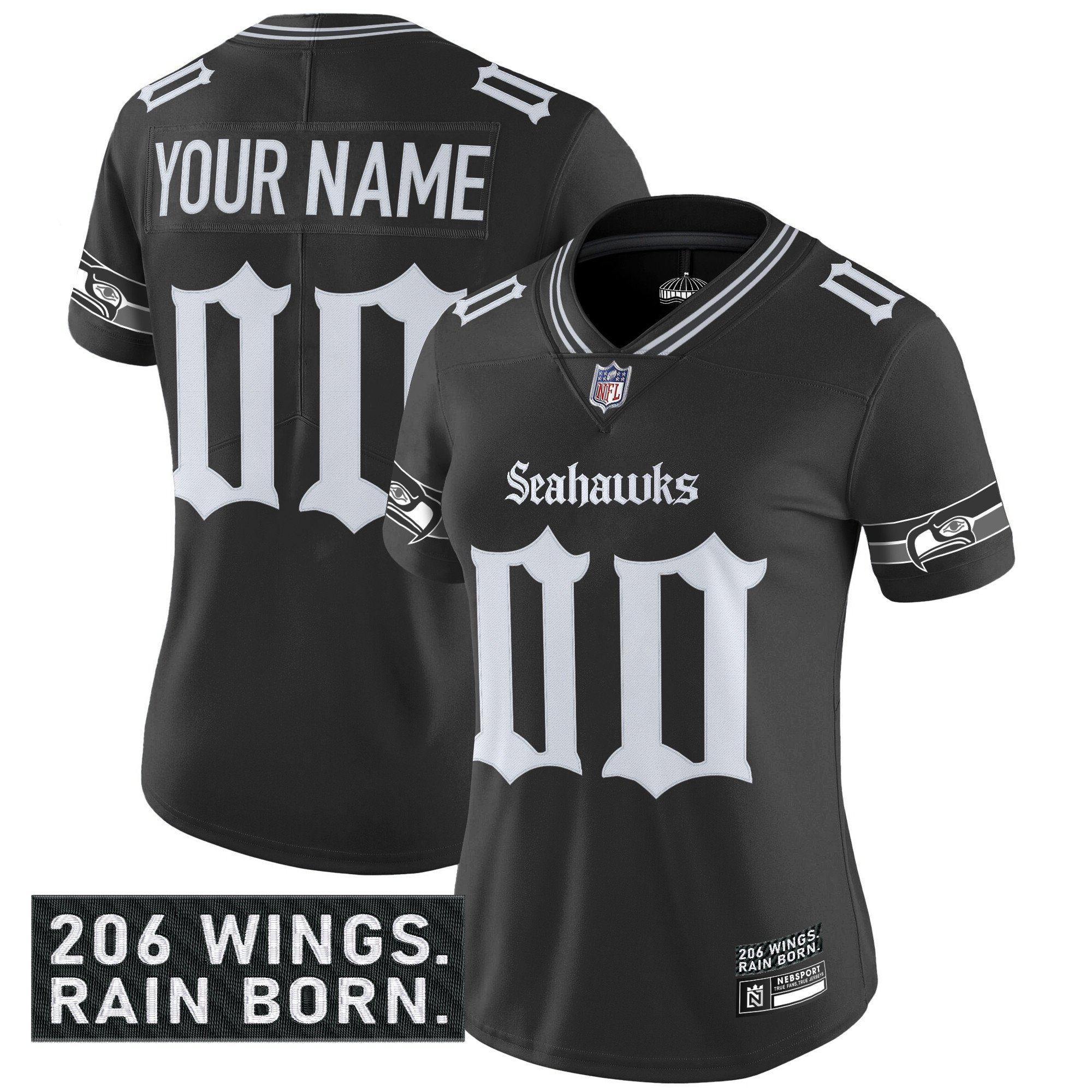 Women's Seattle Seahawks 'Gothic Rain City Shadows Edition' Vapor Limited Custom Black Jersey - All Stitched