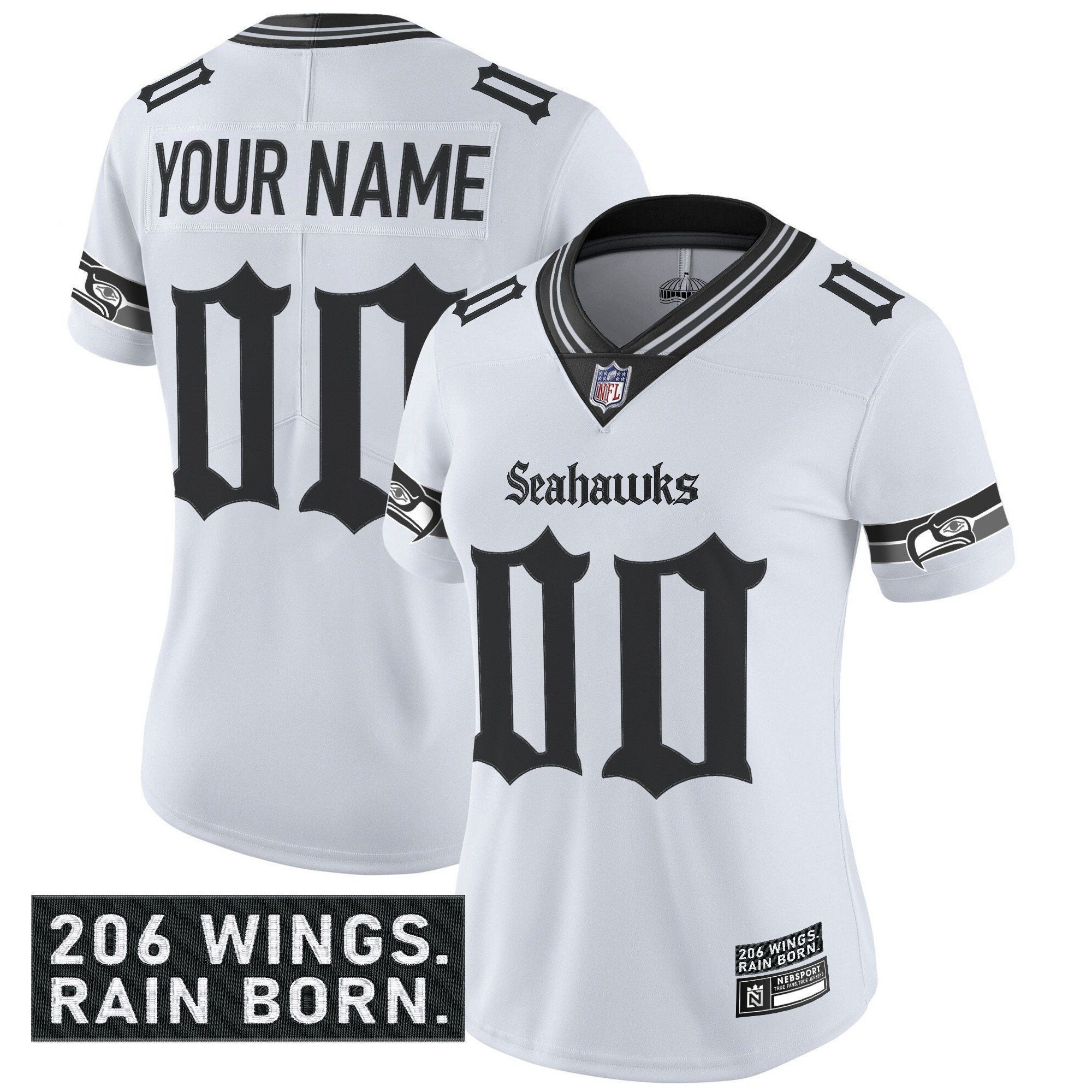 Women's Seattle Seahawks 'Gothic Rain City Shadows Edition' Vapor Limited Custom White Jersey - All Stitched