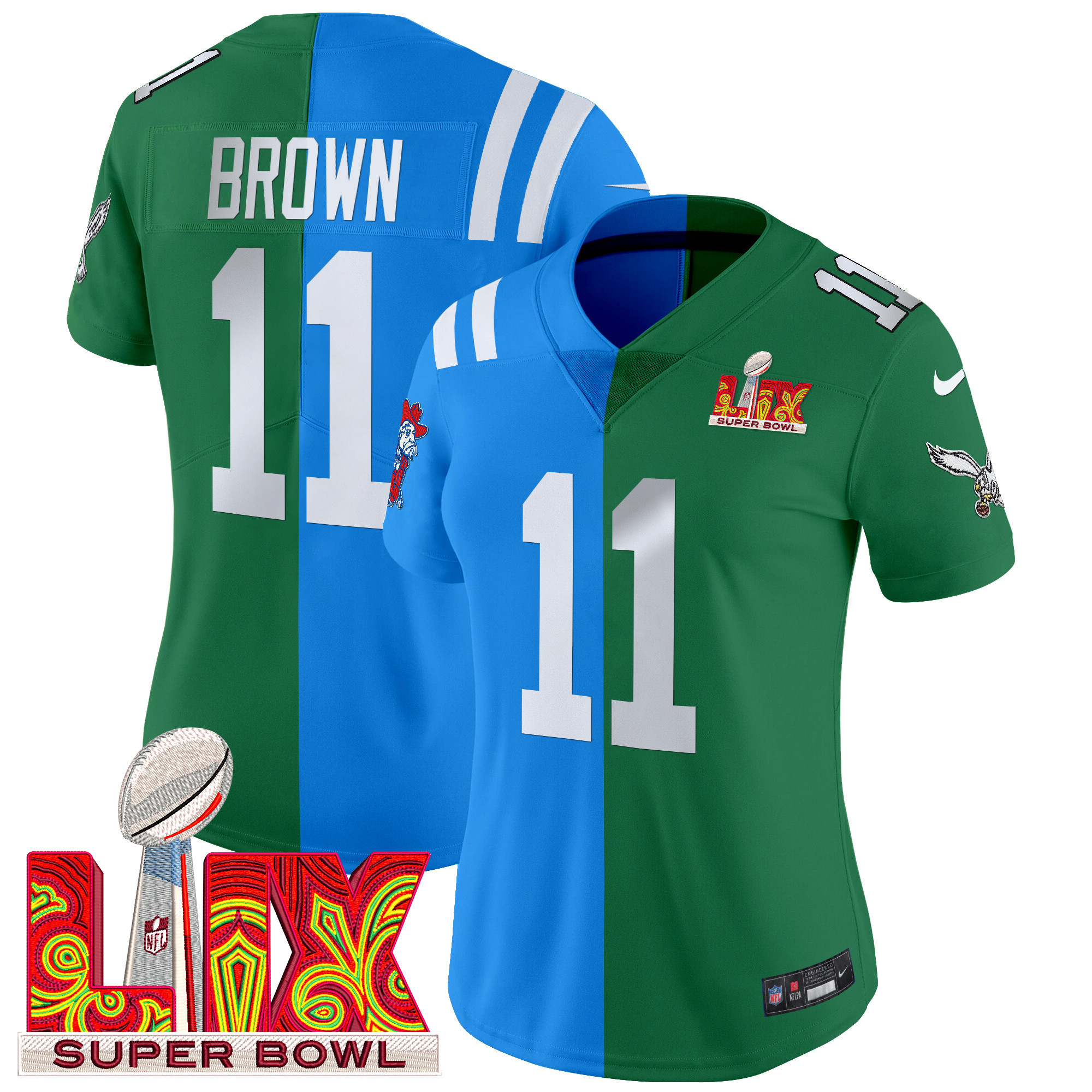 Women's Split Philadelphia Eagles Super Bowl LIX & College Football Vapor Limited A.J. Brown Jersey - All Stitched