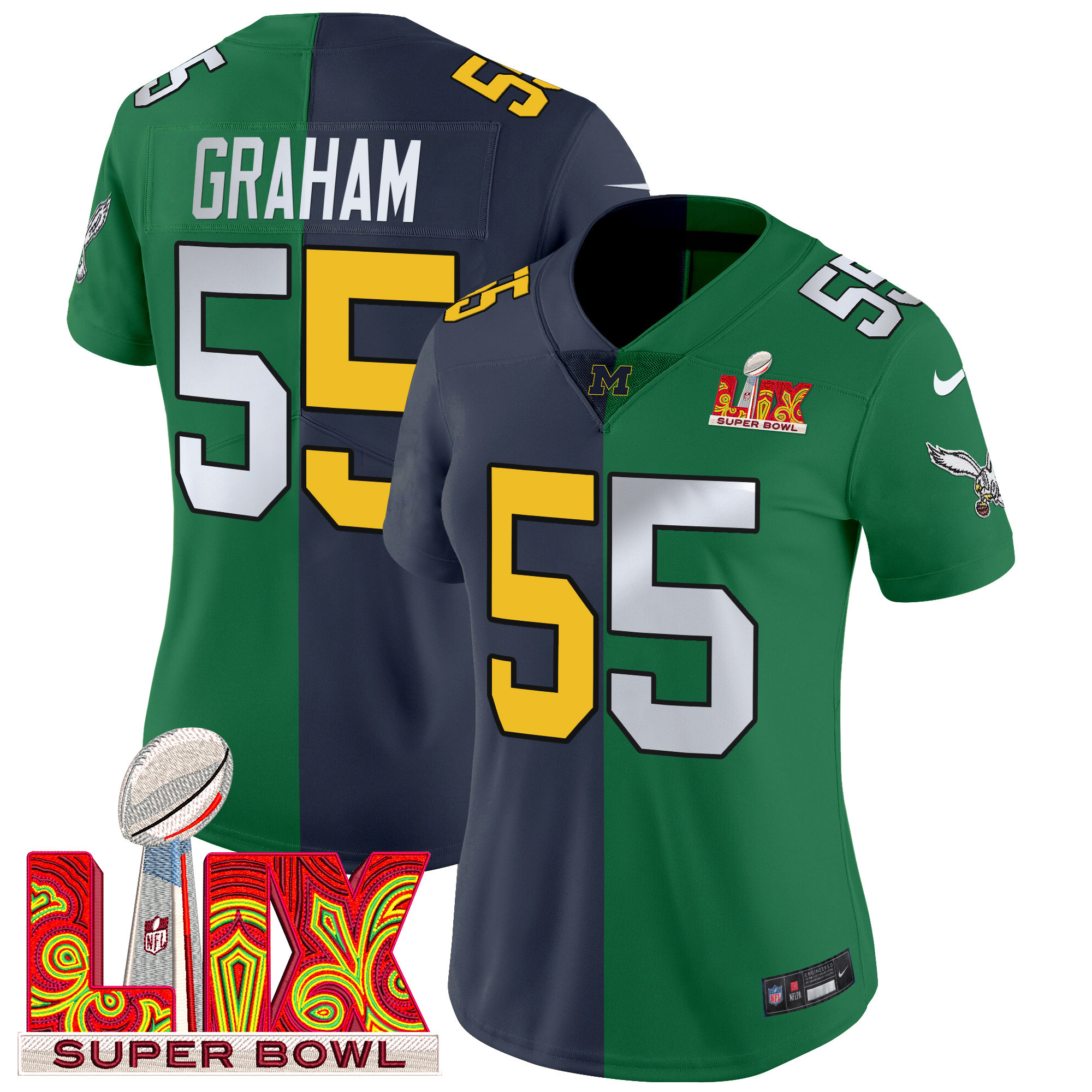 Women's Split Philadelphia Eagles Super Bowl LIX & College Football Vapor Limited Brandon Graham Jersey - All Stitched