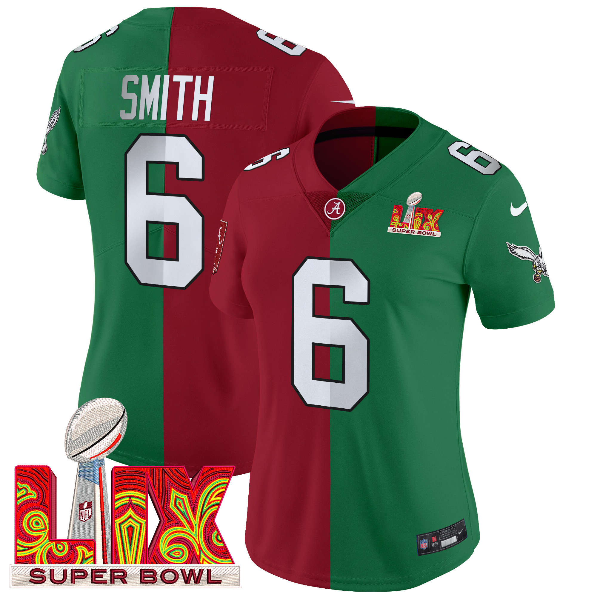 Women's Split Philadelphia Eagles Super Bowl LIX & College Football Vapor Limited DeVonta Smith Jersey - All Stitched