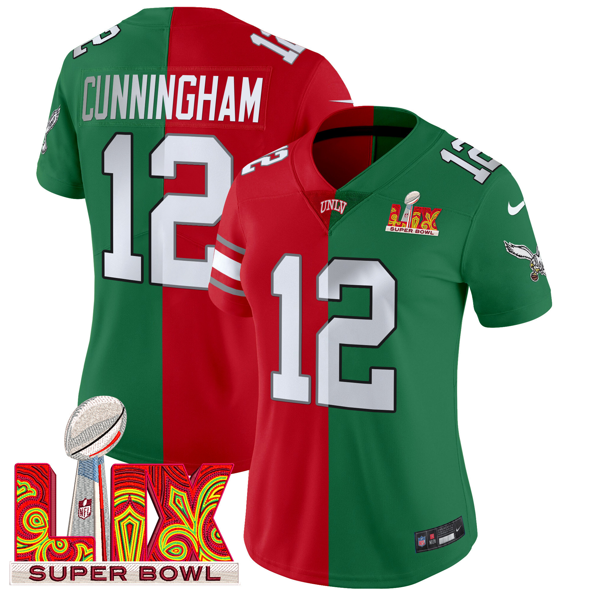Women's Split Philadelphia Eagles Super Bowl LIX & College Football Vapor Limited Randall Cunningham Jersey - All Stitched