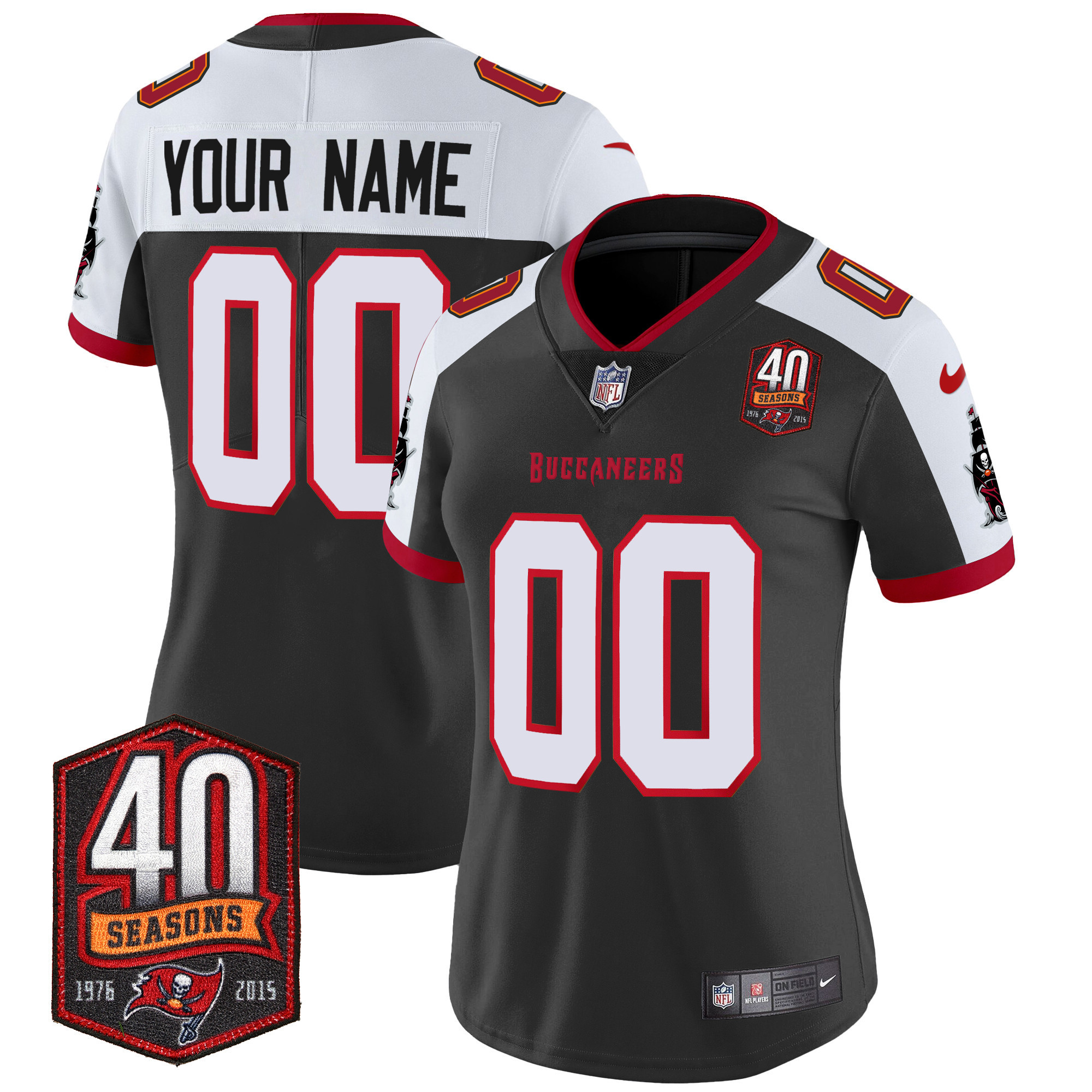 Women's Tampa Bay Buccaneers 40th Season Patch Vapor Limited Custom Black Alternate Jersey - All Stitched