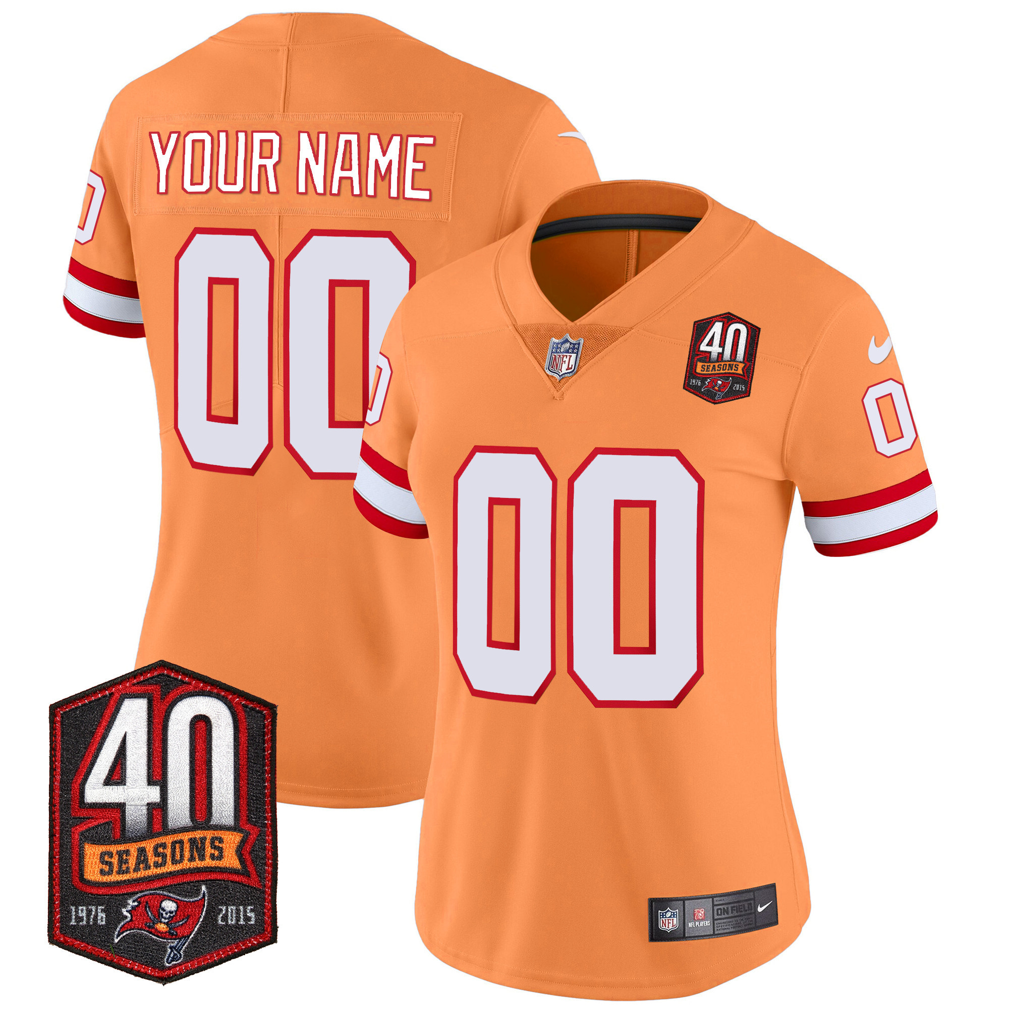 Women's Tampa Bay Buccaneers 40th Season Patch Vapor Limited Custom Orange Jersey - All Stitched