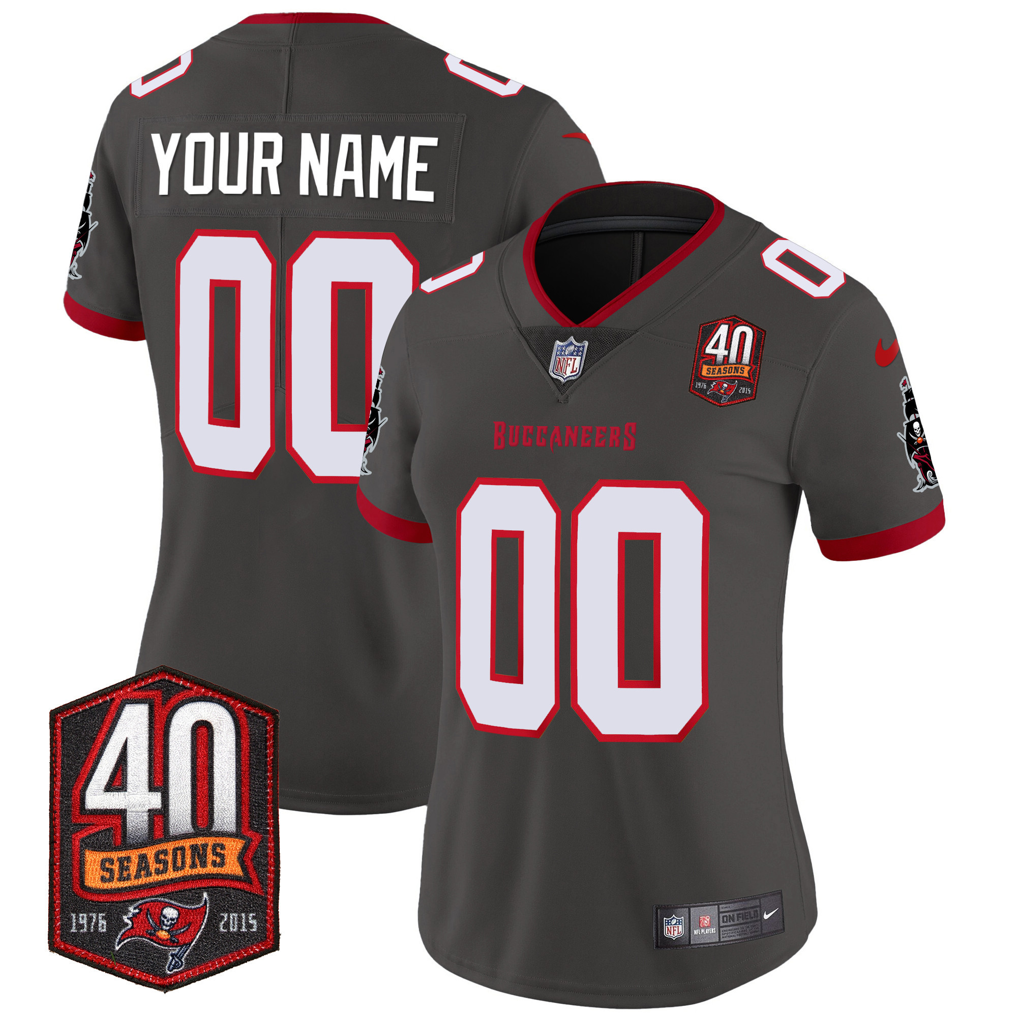 Women's Tampa Bay Buccaneers 40th Season Patch Vapor Limited Custom Pewter Jersey - All Stitched