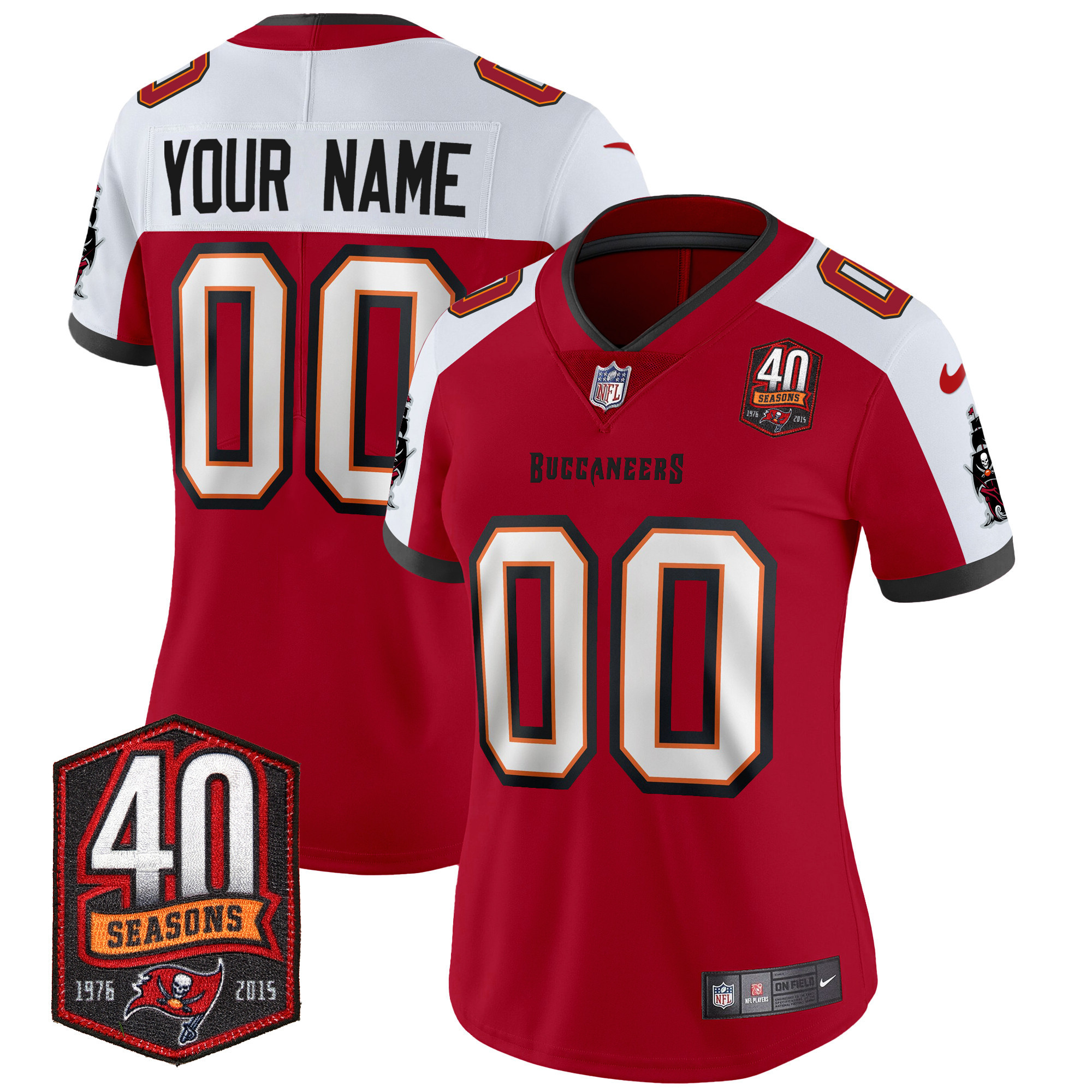 Women's Tampa Bay Buccaneers 40th Season Patch Vapor Limited Custom Red Alternate Jersey - All Stitched