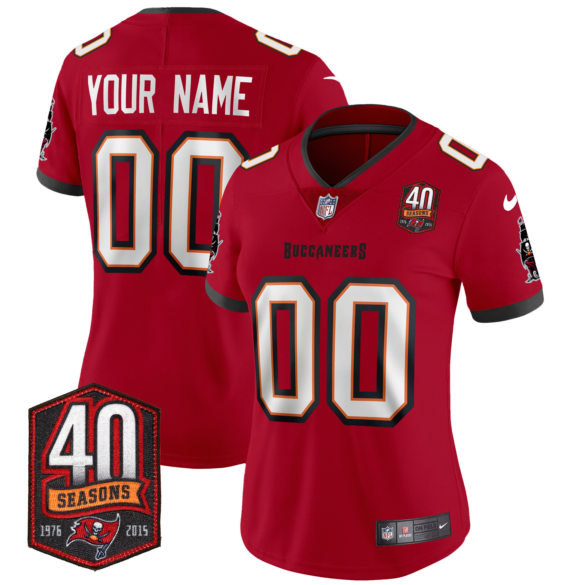 Women's Tampa Bay Buccaneers 40th Season Patch Vapor Limited Custom Red Jersey - All Stitched