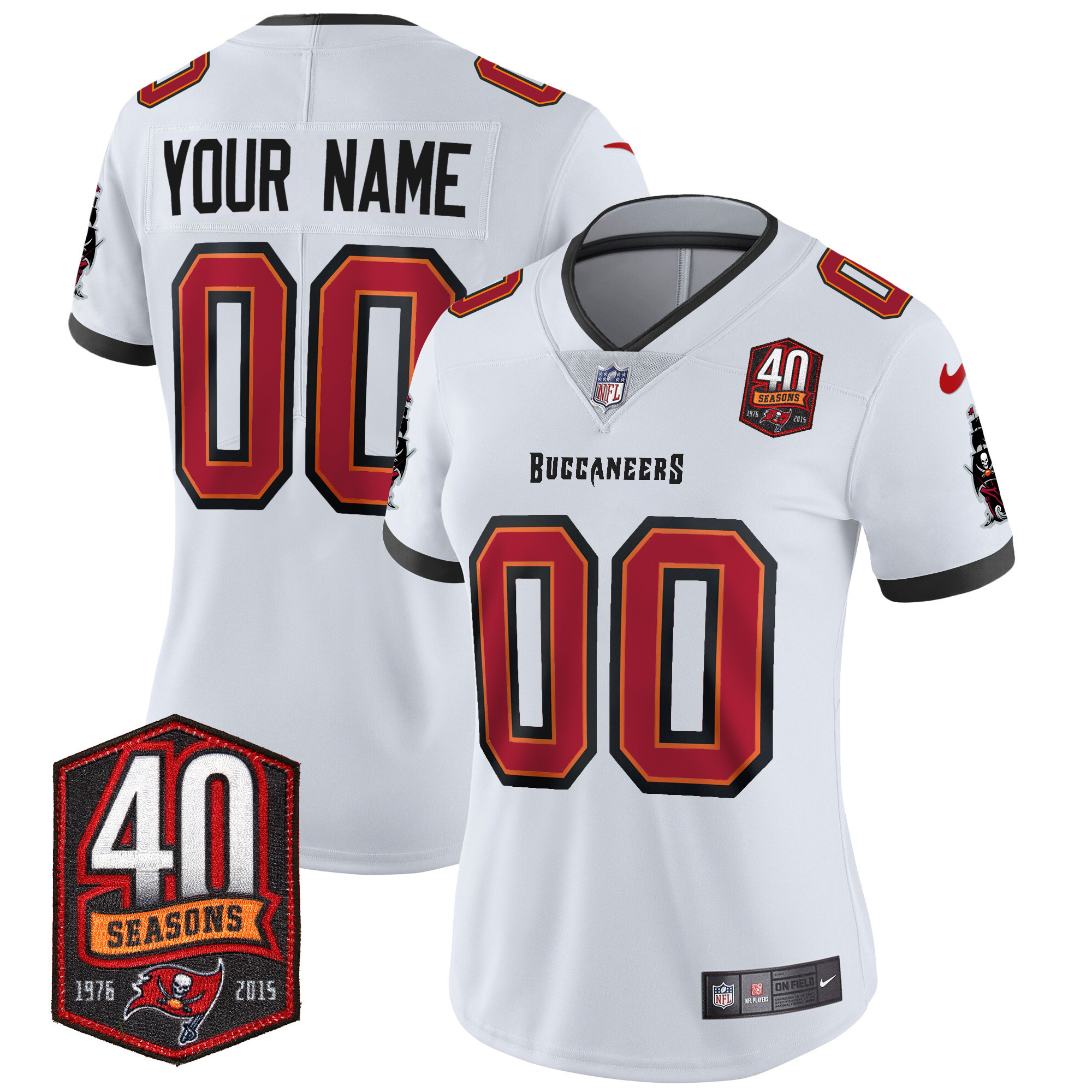 Women's Tampa Bay Buccaneers 40th Season Patch Vapor Limited Custom White Jersey - All Stitched